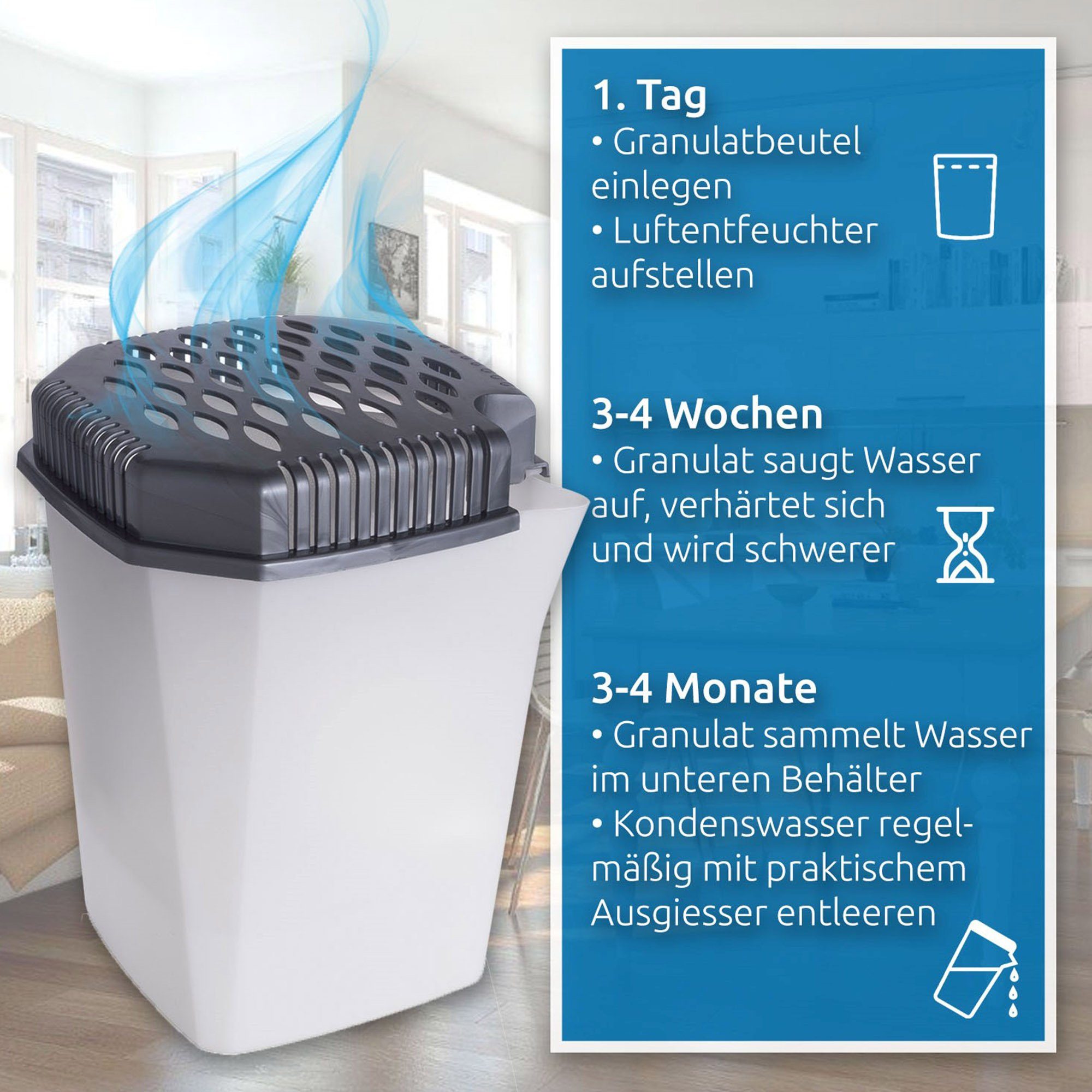Bestlivings Granulat-Luftentfeuchter mit Ausgießer inkl. 2x 680 g Nachfüllp günstig online kaufen