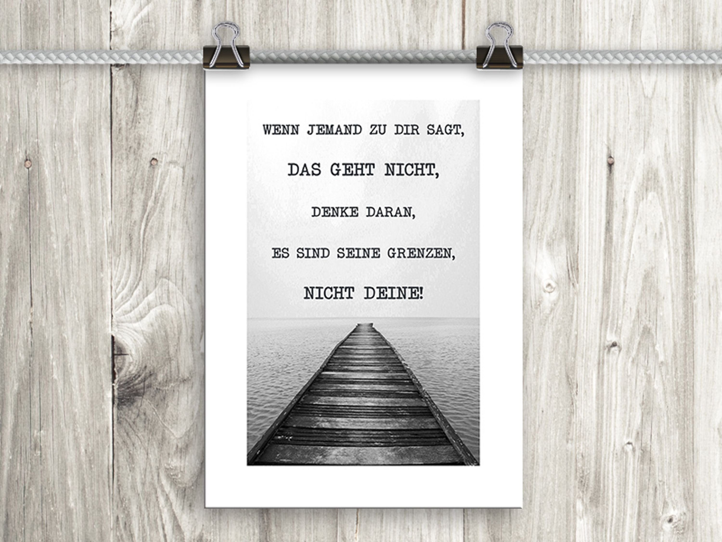 artissimo Poster Poster mit Spruch DIN A4 21x29,7 cm Typografie Motivation schwarz weiß, Motivationsposter: Nicht deine Grenzen