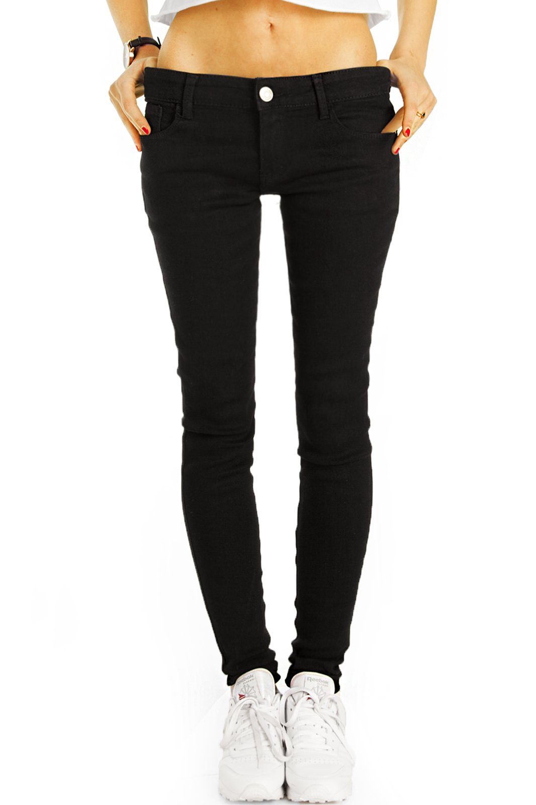 - Damen mit styled be Stretch-Anteil, Low-rise-Jeans Low - 5-Pocket-Style hüftige j2e Jeans Hose Hüftjeans Waist Röhrenjeans