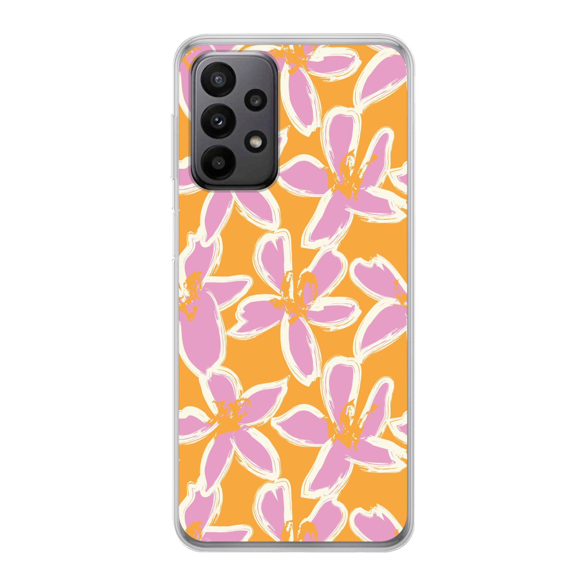 MuchoWow Handyhülle für Samsung Galaxy A23 5G Blumen - Muster - Rosa - Orange, Smartphone-Bumper, Print, Handy Schutzhülle Dünn