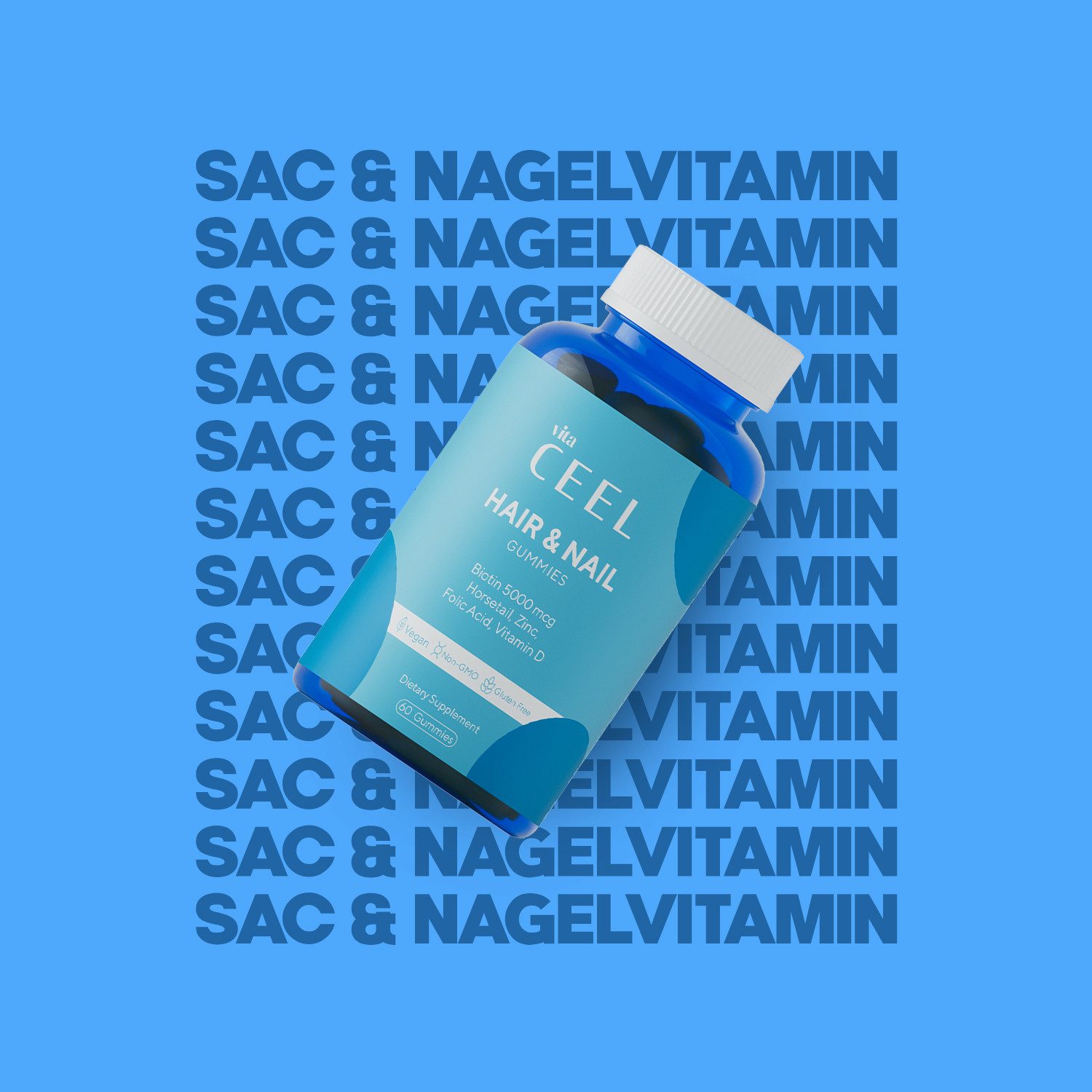 VİTA CEEL Hair & Nail Vitamine–für schönes, kräftiges und gesundes Haar und Näge Kautabletten, 240 g, Haır & Naır Vitamine-Vitamin D, Biotin, Zink, Folsäure, Schachtelhalm