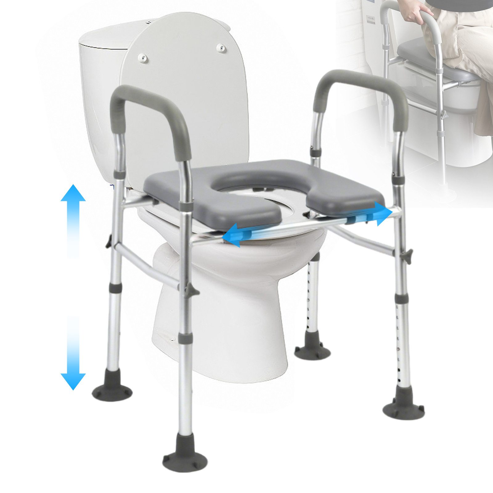 TWSOUL Hygienehocker Erhöhter Toilettensitz mit Griffen – Höhen- & Breitenverstellbar, Komfortabler WC-Sitz für Senioren, Schwangere & Gehbehinderte