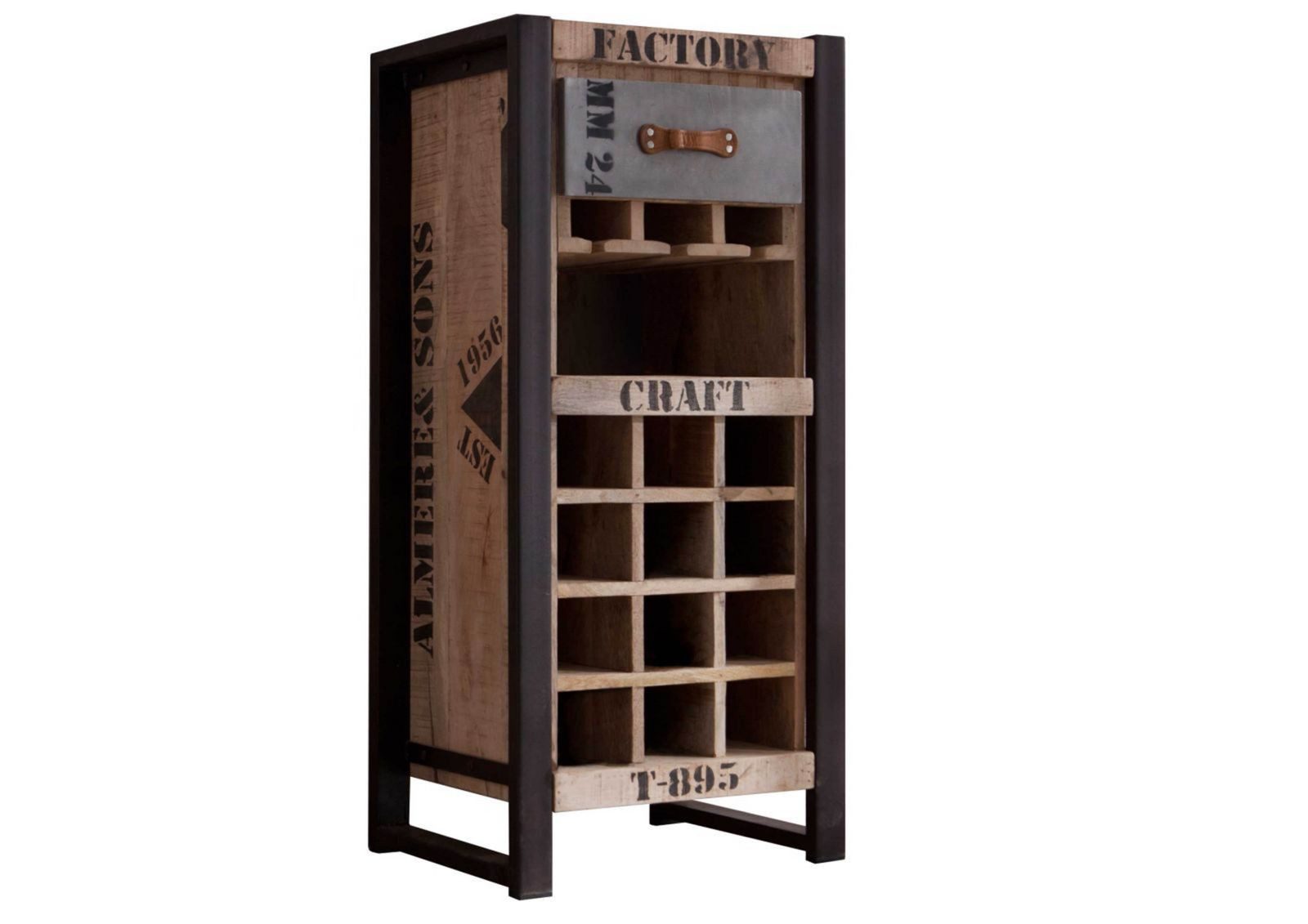 Massivmoebel24 Weinregal FACTORY, 1-tlg., Weinregal Mango 51x40x110 natur bedruckt FACTORY #35