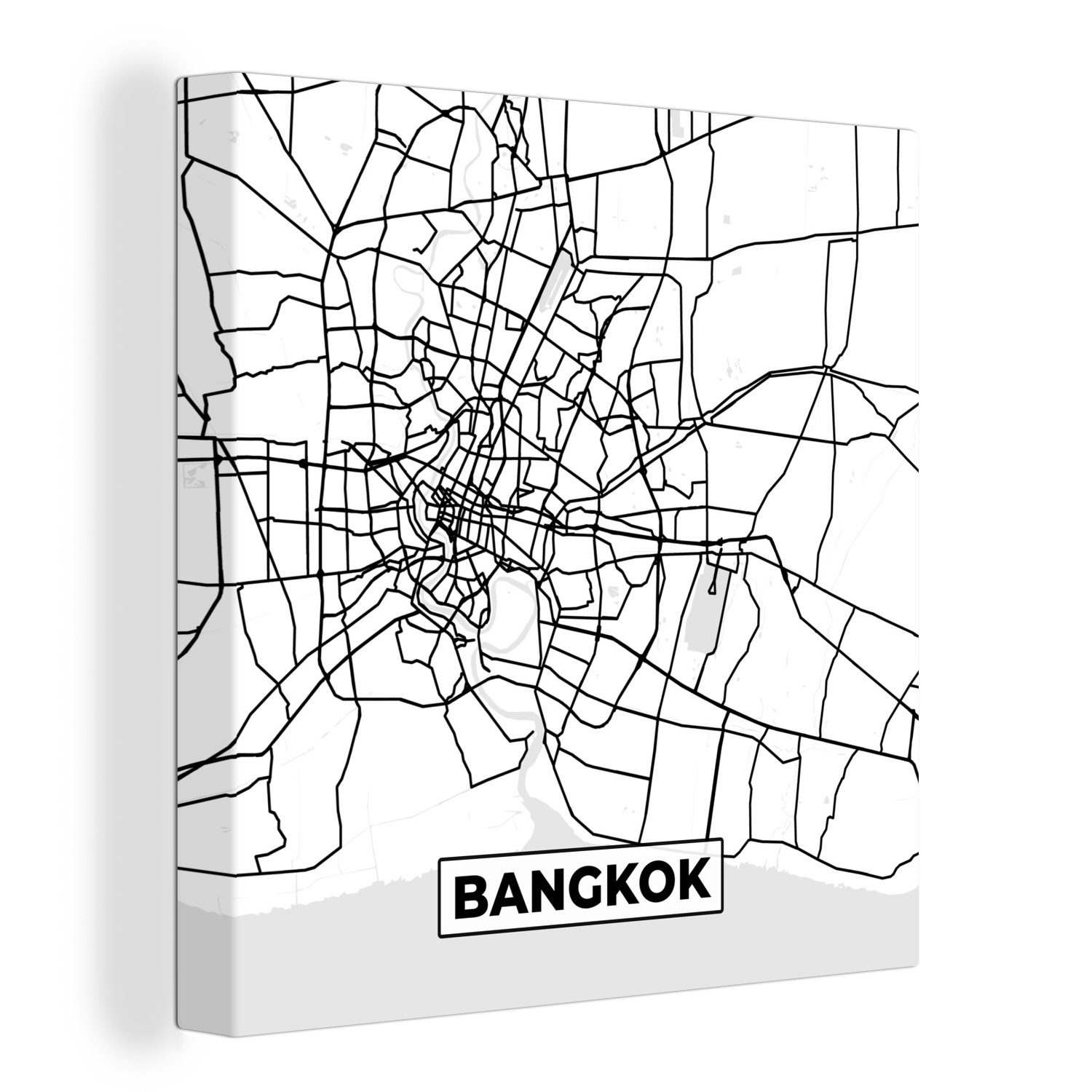 Bilder (1 Stadtplan - Wohnzimmer OneMillionCanvasses® weiß Schlafzimmer - Schwarz Leinwand St), und Leinwandbild Karte, für - Bangkok