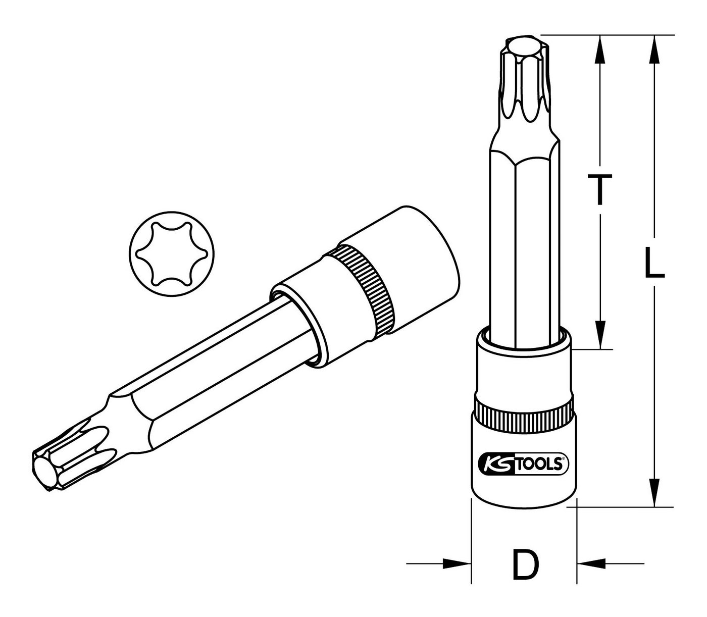 Thumbnail - KS Tools Torx-Bit CHROMEplus, 1/2" Stecknuss, lang, T10