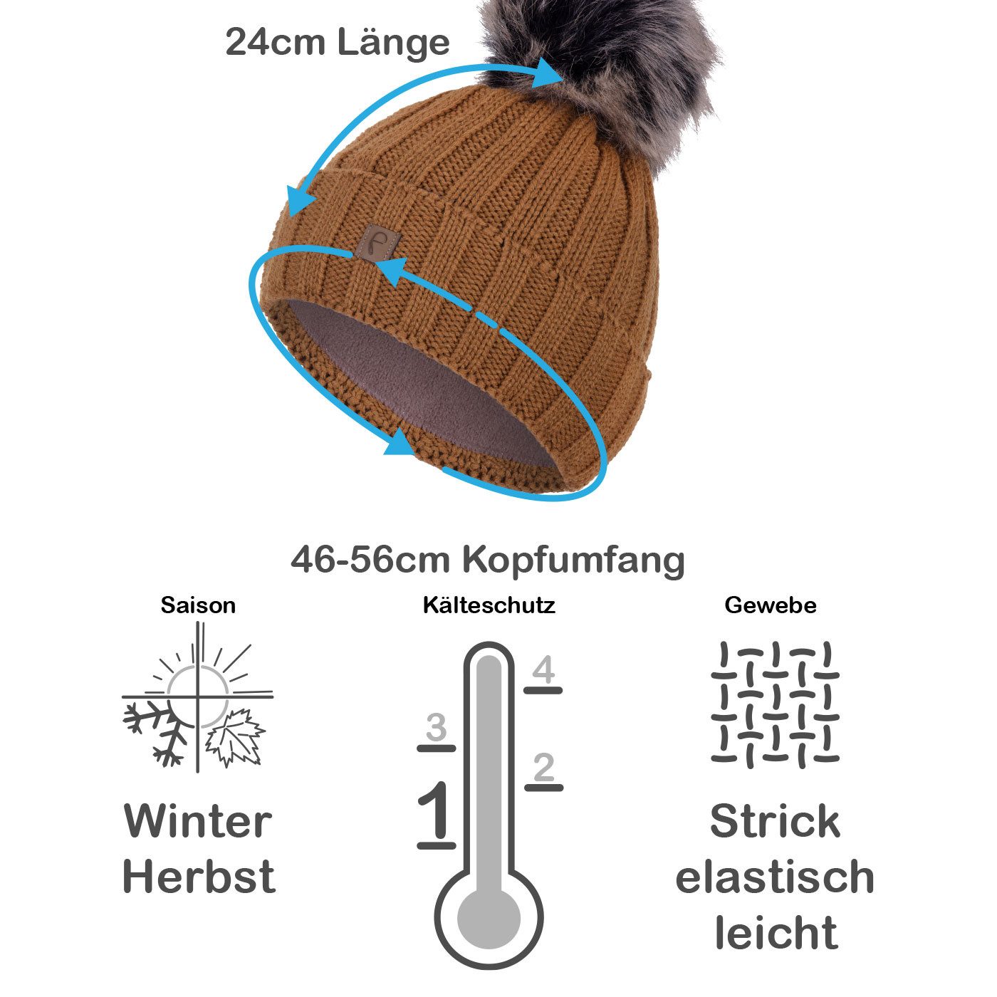 Faera Bommelmütze (1-St) Bommelmütze Wintermütze Herren Damen Unisex Fleecefutter Beanie