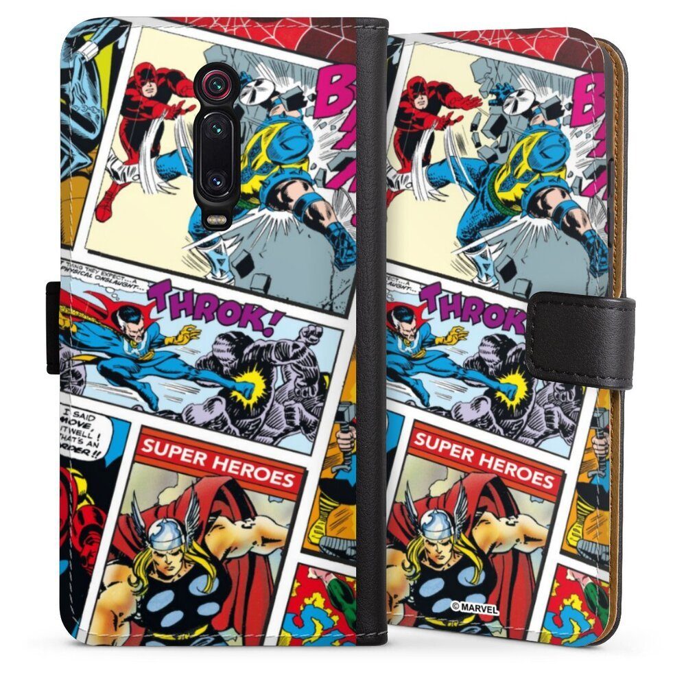 DeinDesign Handyhülle Marvel Retro Comic Blue, Xiaomi Mi 9T Pro Hülle Handy Flip Case Wallet Cover Handytasche Leder