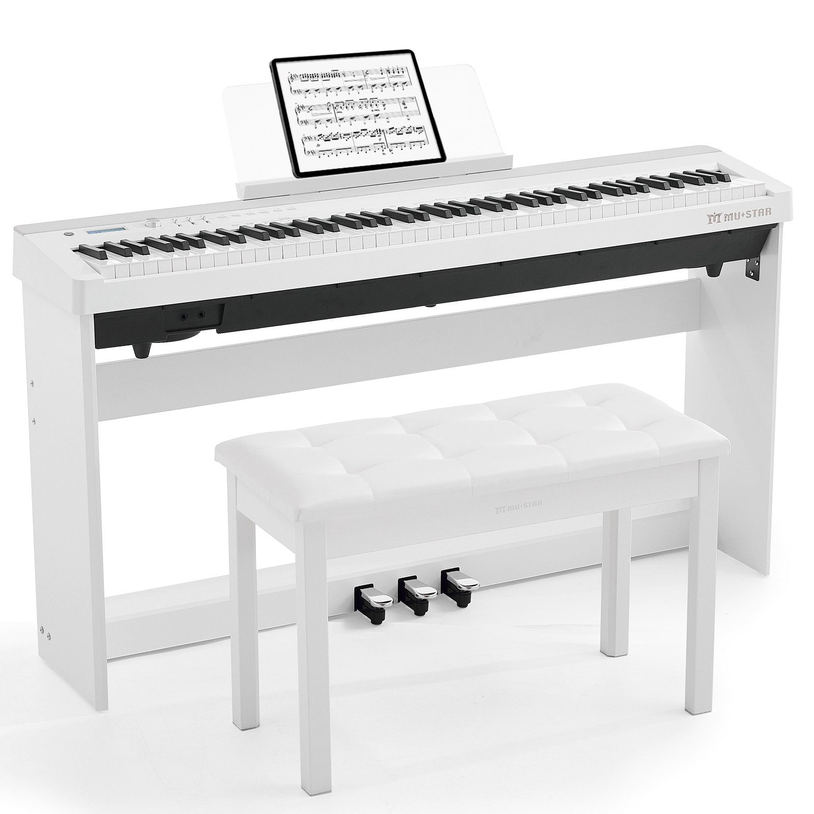 MUSTAR Digitalpiano mit Hammermechanik, 3 Pedalen & USB/MIDI, 88-Tasten (2-St., mit Klavierbank), 3 Pedale Adapter, Dual Transpose-Funktion, Hammermechanik
