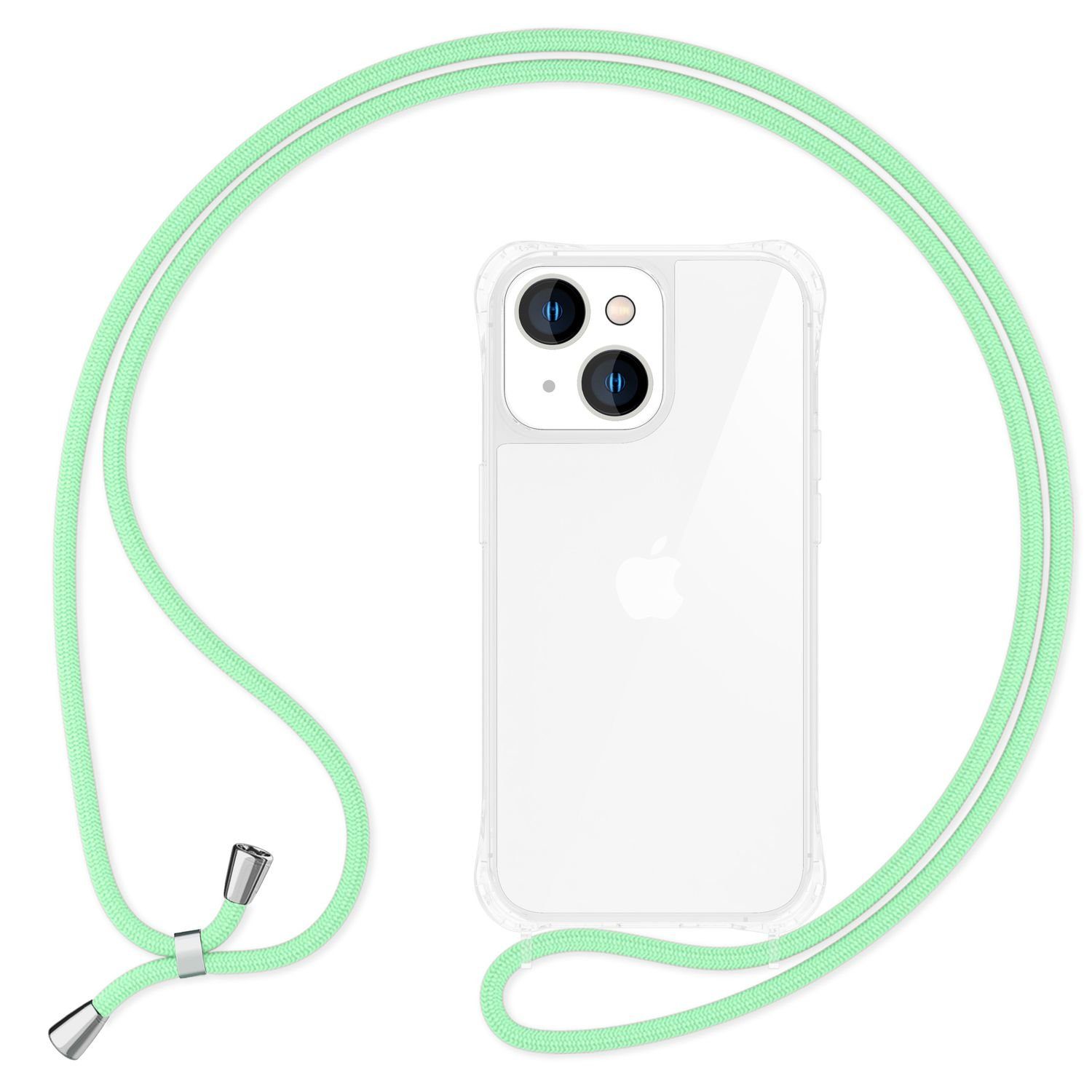 Nalia Handykette Apple iPhone 15 15,5 cm (6,1 Zoll), Klare Hülle mit Kette zum Umhängen / Handykette Band / Transparent