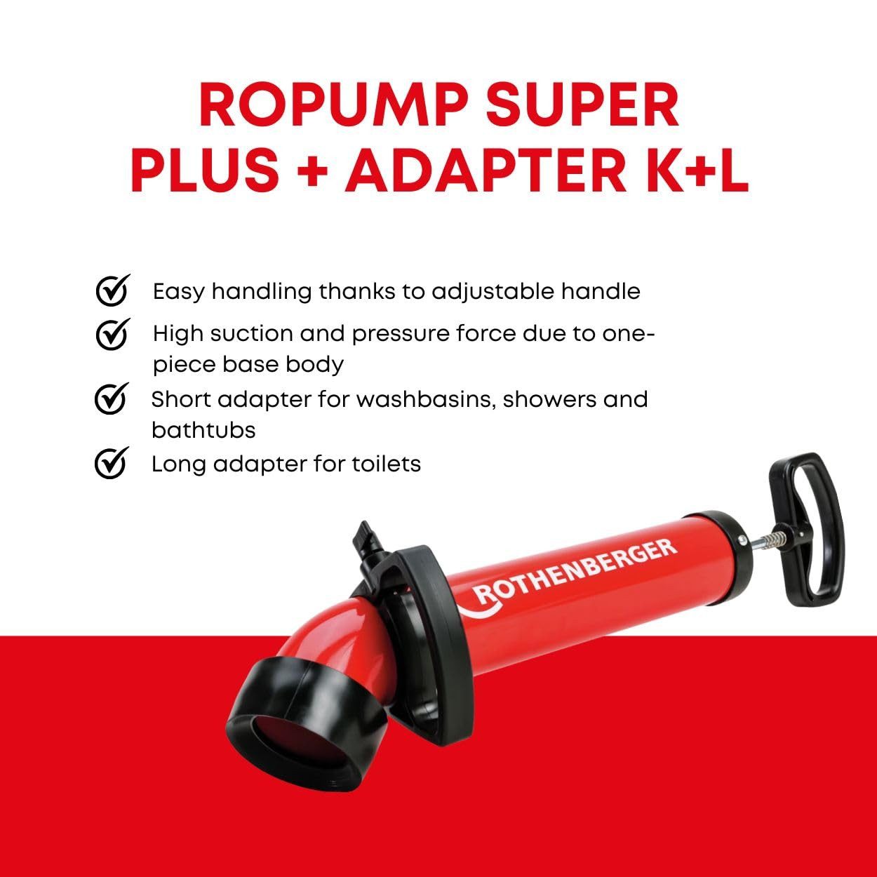 Rothenberger ROTHENBERGER Ropump Super Plus Pumpenreiniger mit Griff Rohrreiniger (Einzelartikel, [- Einzelartikel Verstellbare Griff, massives Gehäuse, 58 cm Länge, Einzelartikel)