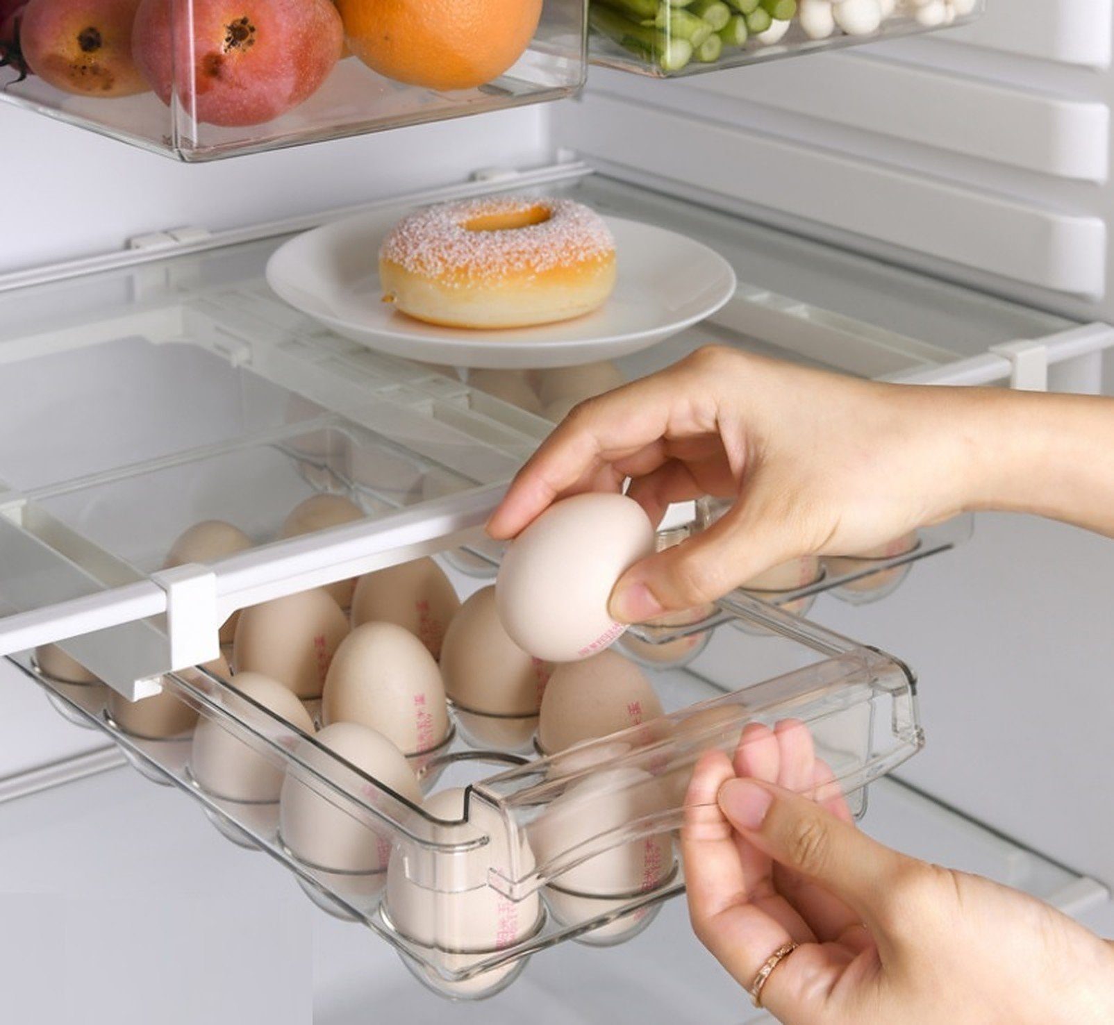 Kühlschra Korbeinsatz ohne Set Deckel, 4er Universal BAYLI Eierbehälter Kühlschrank für
