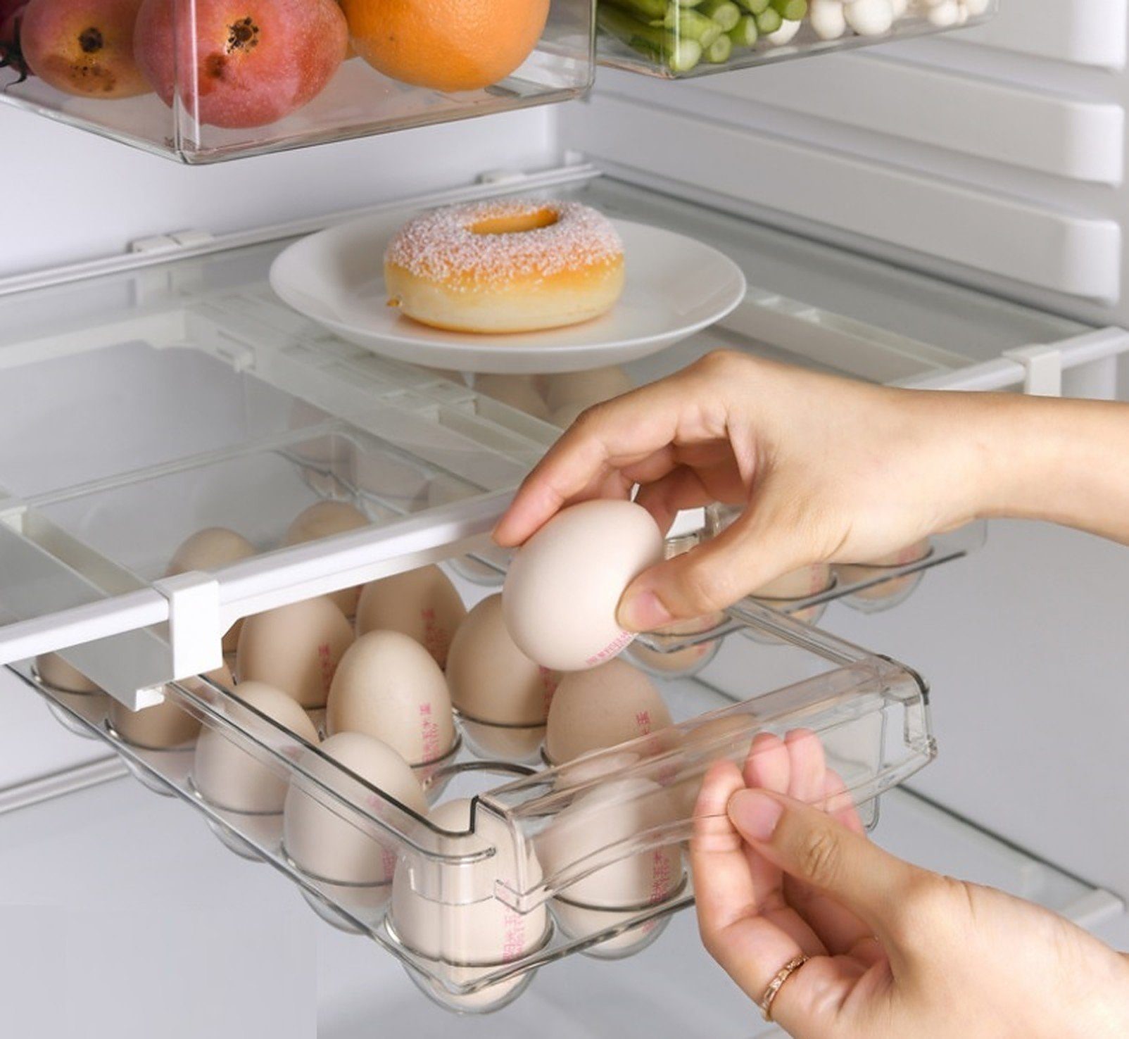 BAYLI Pizzaschneider Eierbehälter für Kühlschrank, Universal Kühlschrank Organizer für 15