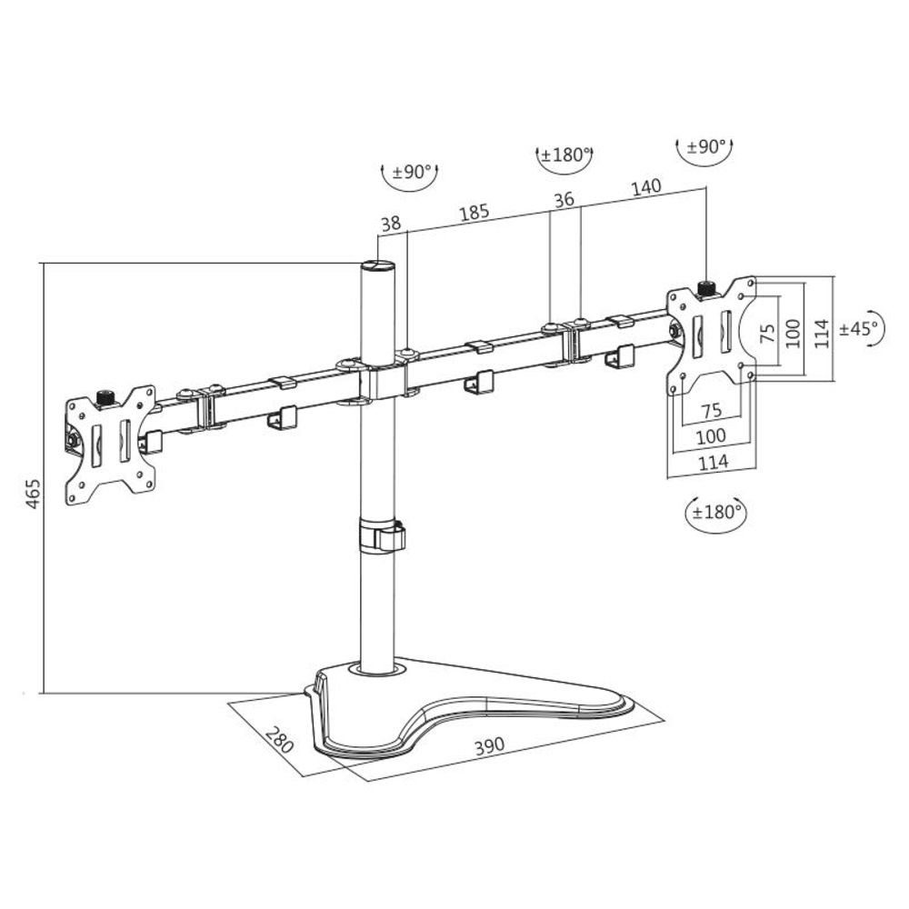 LogiLink Monitorständer 2-fach Monitor-Schreibtischständer, (13–32" Stahl Armlänge je 460 mm schwarz)