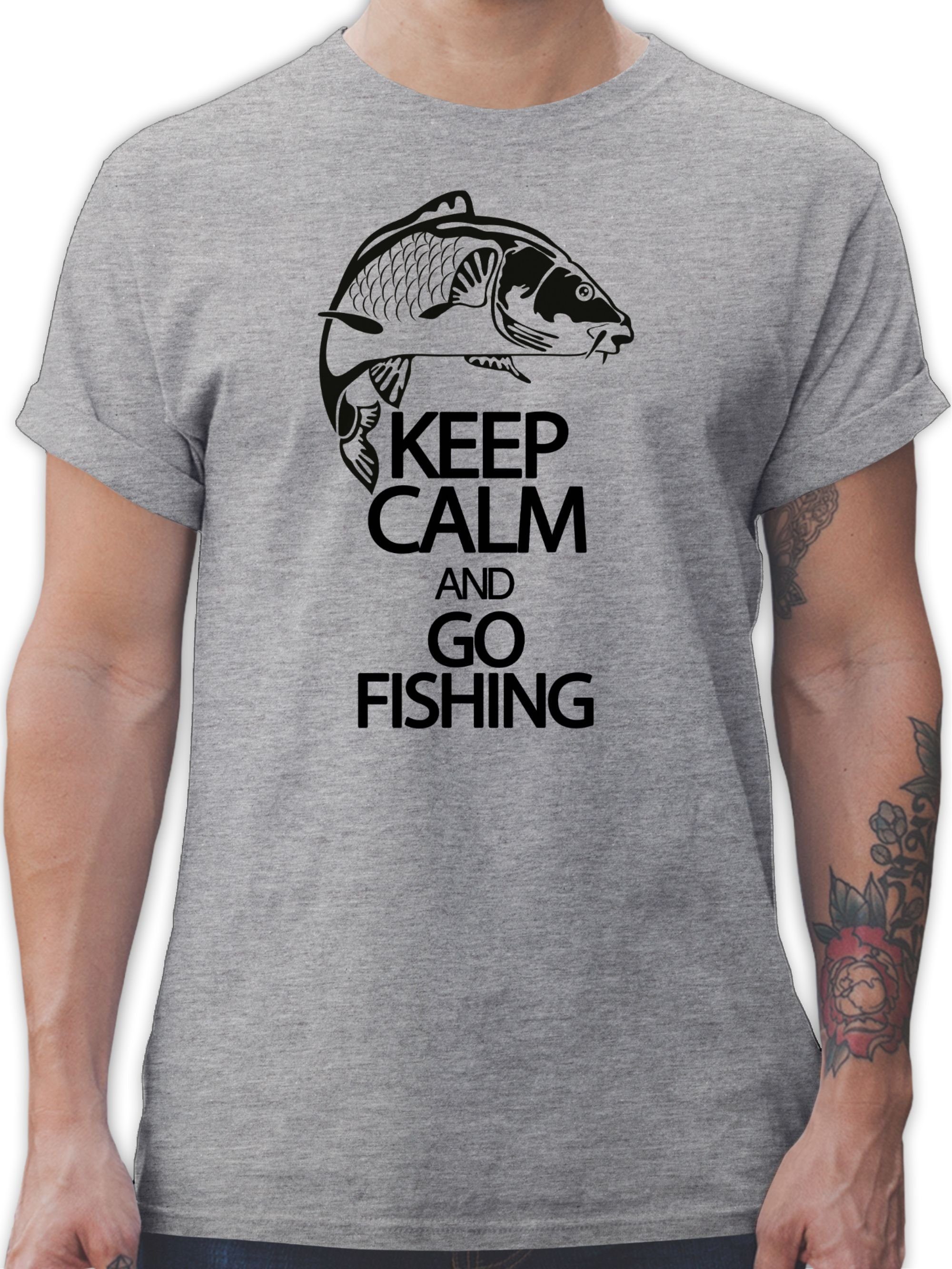 Shirtracer T-Shirt Keep calm and go 3 Grau Geschenke Fishing meliert Angler