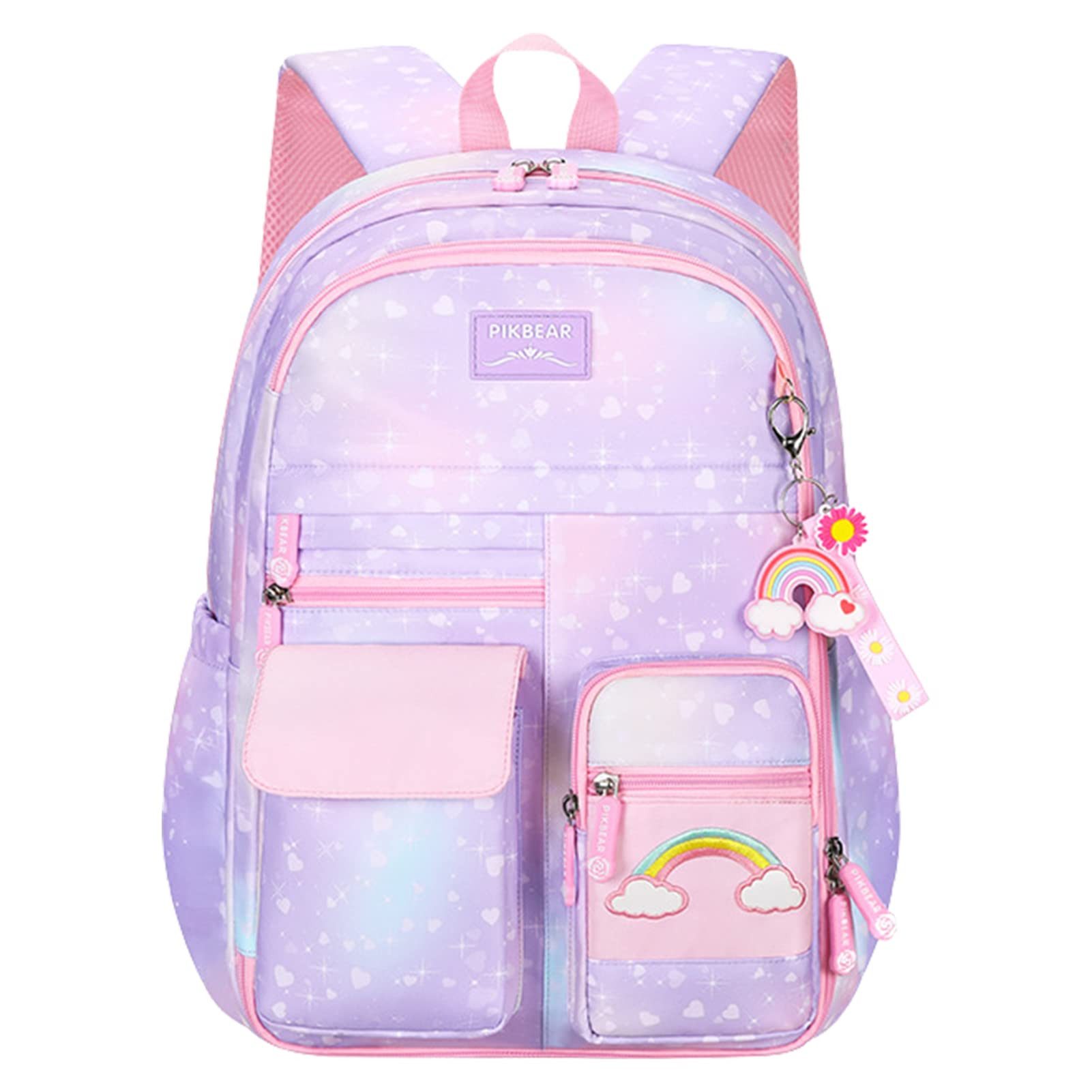 FOUORTUNATE-BEE Schulrucksack Mädchen Rucksack Rosa Regenbogen Schulrucksack Wasserabweisend, Freizeitrucksack für Schule Reisen Wandern Camping Ausflug Kinder