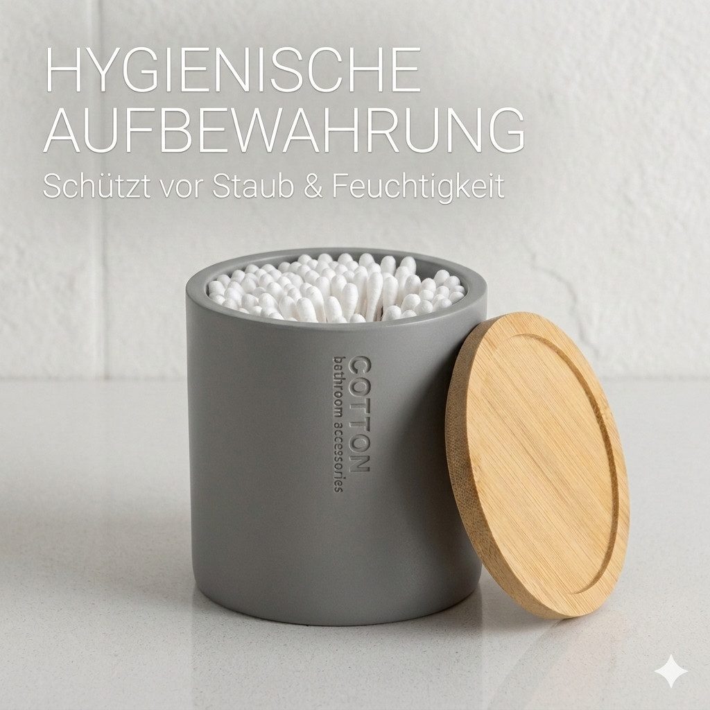 TENDANCE Wattestäbchenspender Wattedose Wattepadspender Kosmetikdose Wattebehälter Polyresin/Bambus