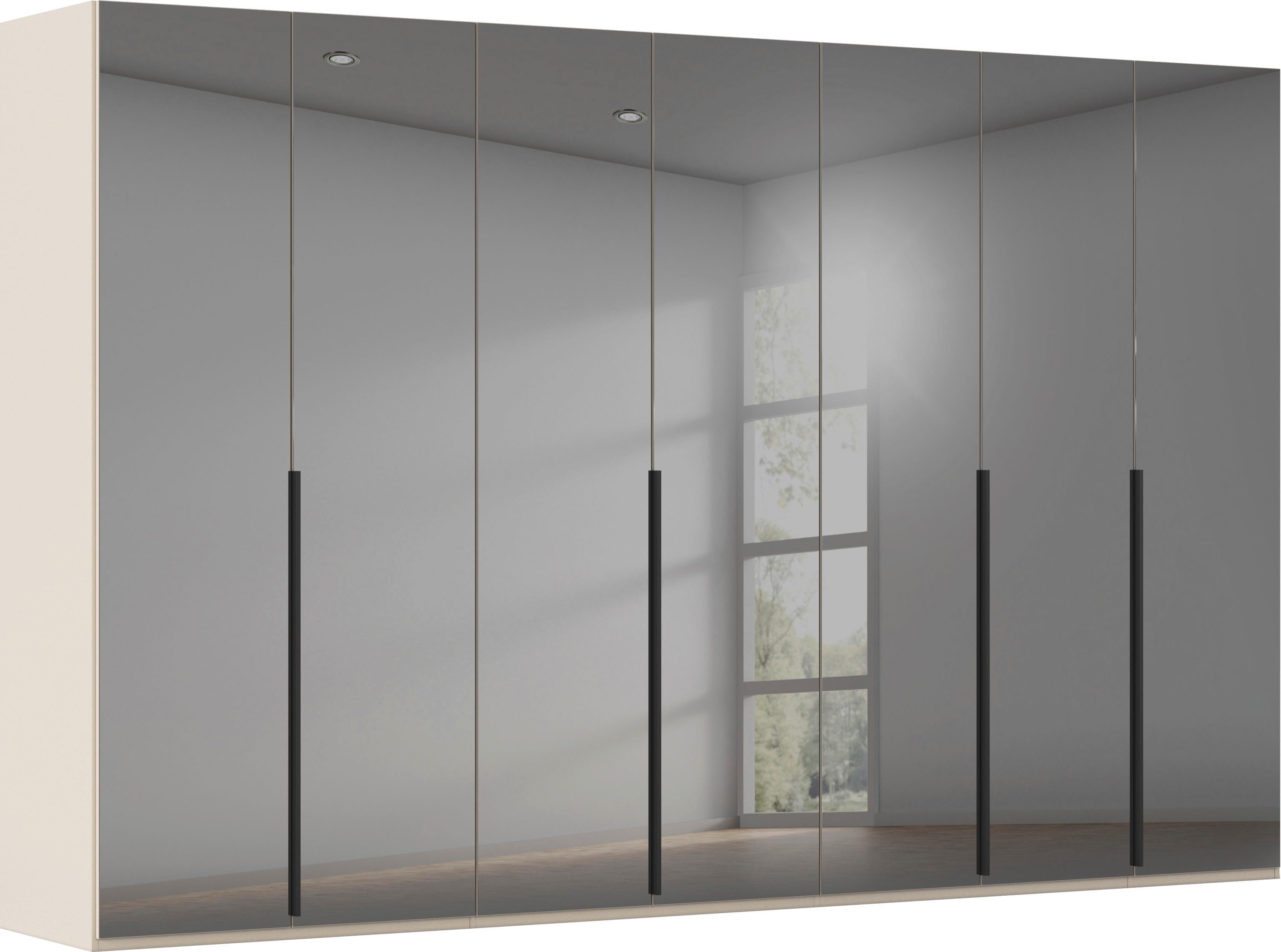 rauch Drehtürenschrank Kleiderschrank Schrank Garderobe Wäscheschrank BESTSELLER MONTCLAR (3 Ausstattungen BASIC/CLASSIC/PREMIUM (SOFT-CLOSE), Breiten 201-400 cm) Front in Glas/Hochglanz/Dekor/Grauspiegel in 5 Breiten MADE IN GERMANY