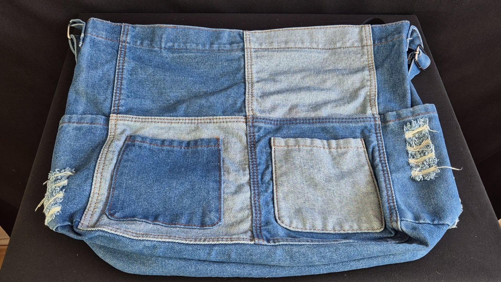 Einkaufszauber Handtasche Beutel Shopper Handtasche Echte Jeans - (mit Schultergurt), Aus echtem Denim Jeansstoff genäht – Bild 5 von 5