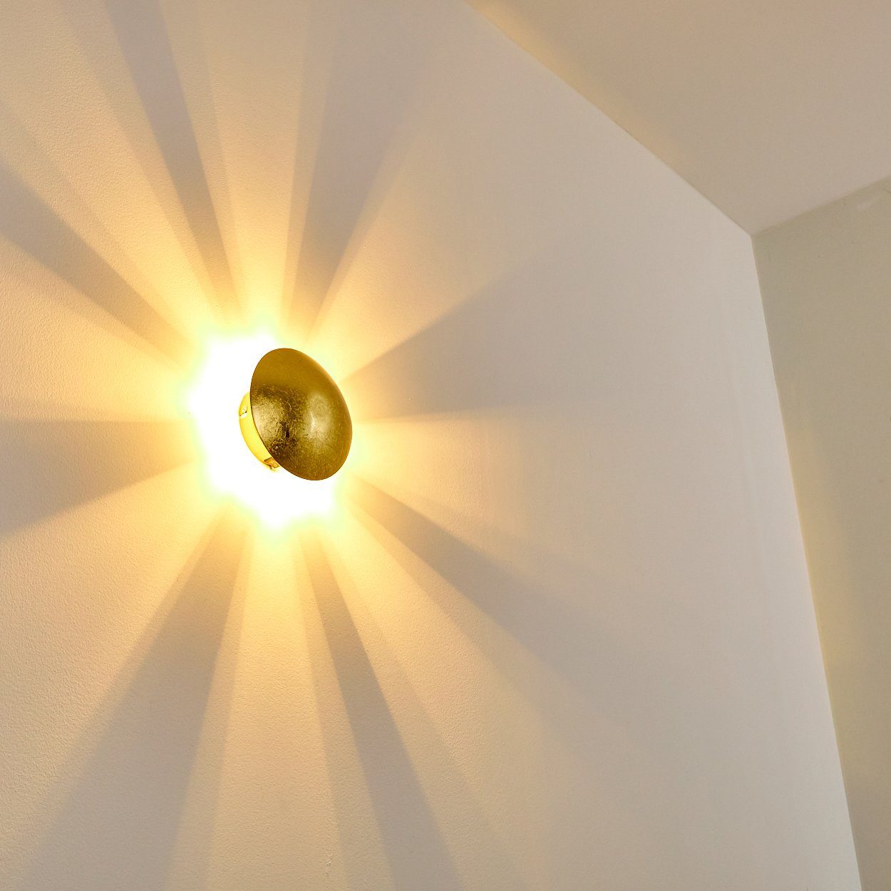 mit Wandlampe mit hofstein ohne Leuchtmittel, Kelvin, Lichtspiel Metall Strahlen-Effekt aus in Wandleuchte Wand, an 2800 Innen der Struktur-Gold-Optik in Gold runde 1xG9, »Godo«