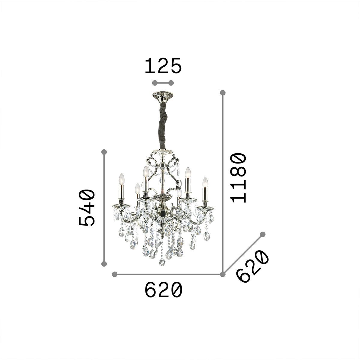 Ideal Lux Kronleuchter Ideal Lux Gioconda SP6 Kronleuchter 6-flammig, Silber, Ø: 62 cm, LED wechselbar, Hängeleuchte