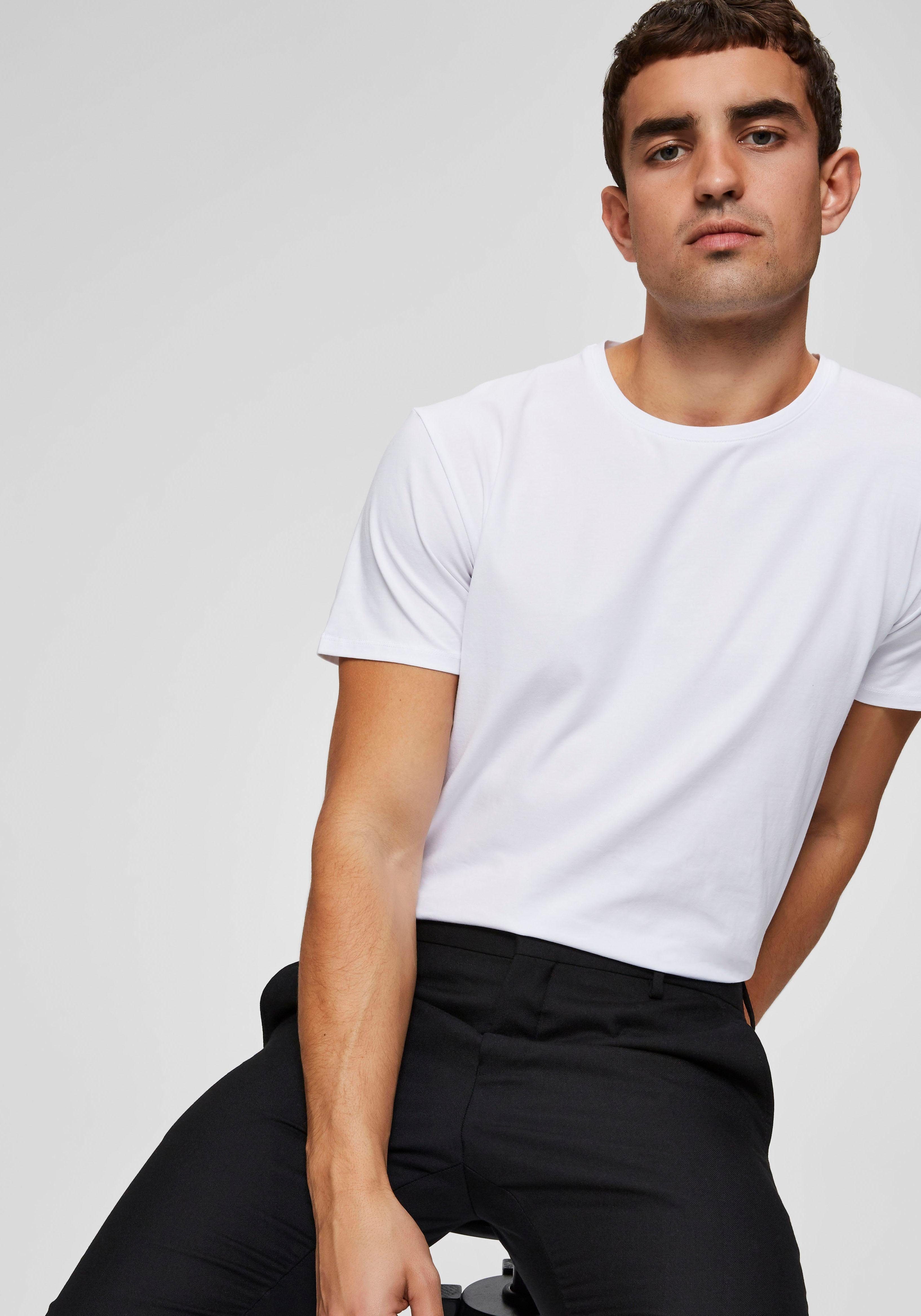 White Bright Rundhalsshirt HOMME T-Shirt Basic SELECTED