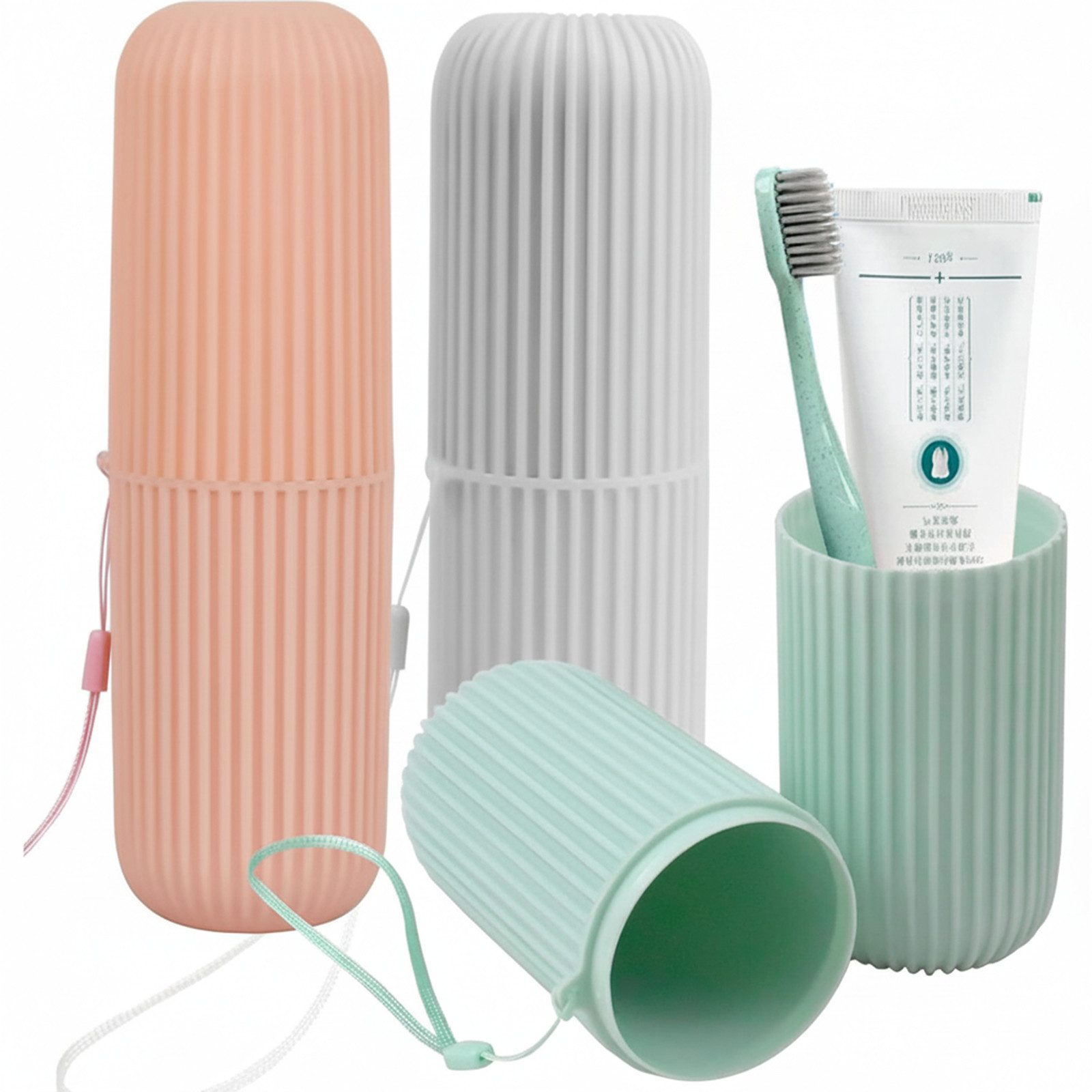 MOPUEA Zahnbürstenhalter Zahnputzbecher Zahnbürsten Etui für Reisen in 3 Farben, (3-St)