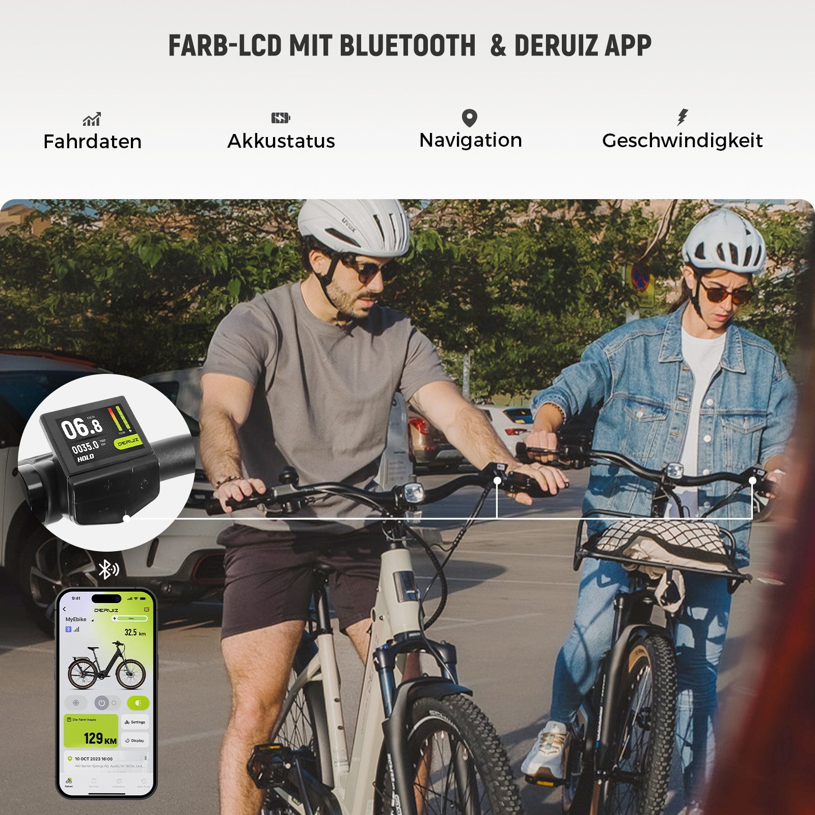DERUIZ E-Bike Trekkingrad Quartz SUV 27,5 Zoll, bis 160 km, Drehmomentsensor, RH 46 cm, 8 Gang Shimano Shimano Acera RD-M360 SGS, 8-Gang Schaltwerk, Kettenschal – Bild 5 von 5