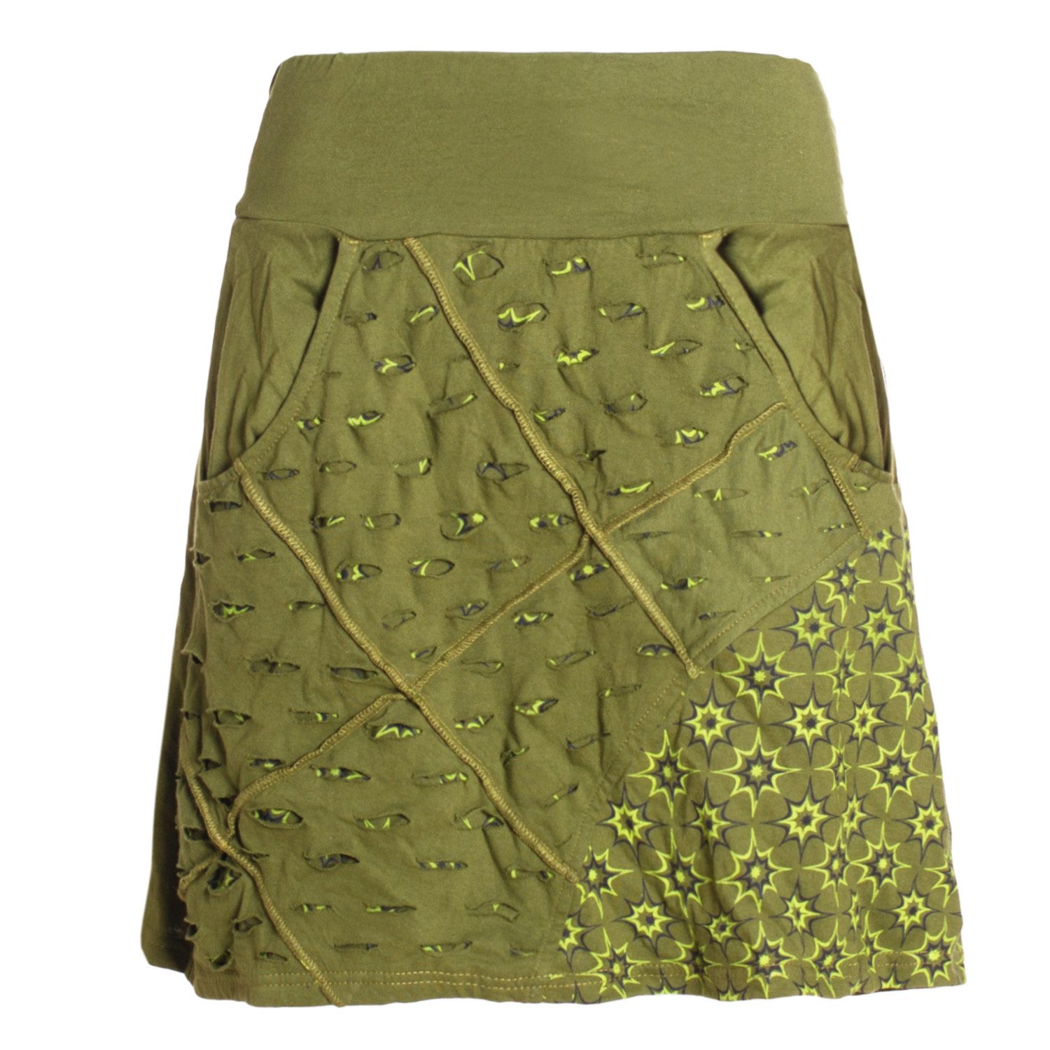 Vishes Minirock Damen A-Linie Rock Baumwolle Blumen-Muster elastischer Bund günstig online kaufen