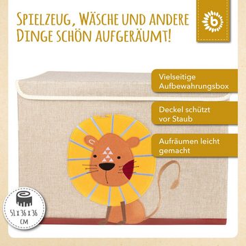 BIECO Spielzeugtruhe Bieco Aufbewahrungsbox mit Deckel 65L faltbar ca. 36x36x51cm Spielzeugkiste mit Deckel Aufbewahrungsbox Kinder Kisten mit Deckel Aufbewahrungsbox Groß Wickeltisch Organizer Löwen Motiv