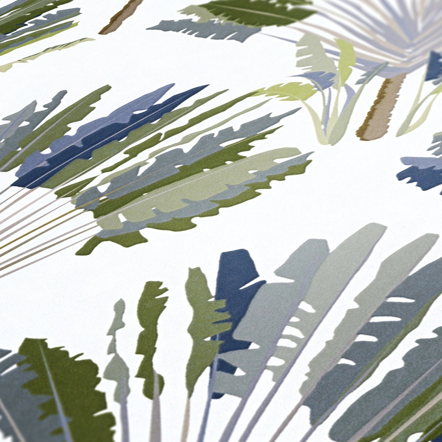 Architects Paper Vliestapete floral, glatt, Federn grün/weiß/blau botanisch, Chic, Tapete Jungle Dschungel Palmentapete tropisch