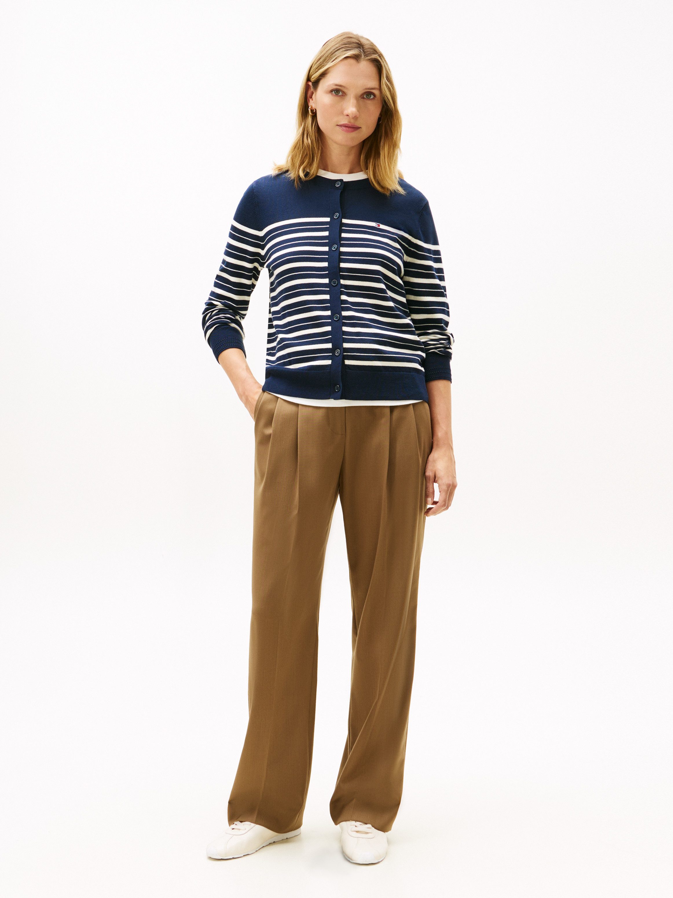 Tommy Hilfiger Cardigan CO JERSEY STITCH CARDIGAN Baumwollmischung, regular fit, Rundhals, goldfarbene Knöpfe