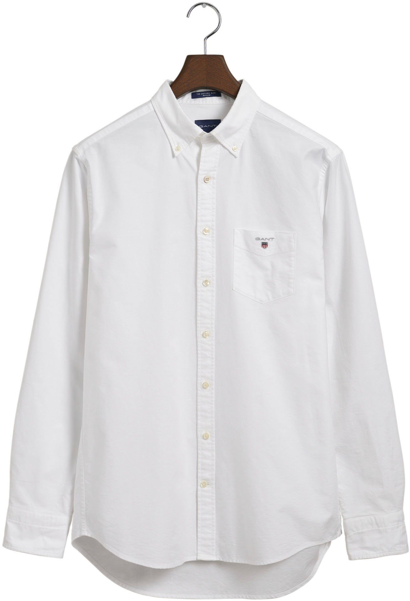 Gant Langarmhemd Oxford white Brusttasche mit Logostickerei auf der