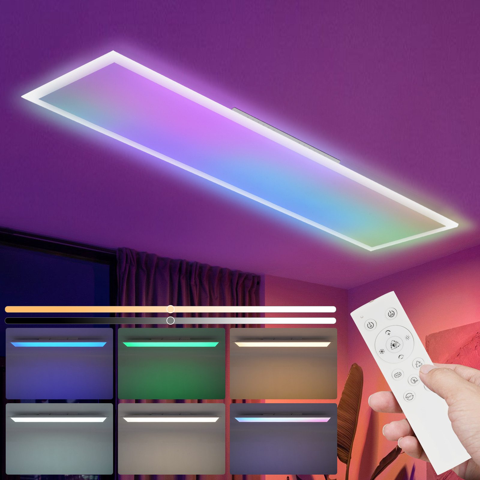 ZMH LED Deckenleuchte Wohnzimmer Dimmbar Deckenpanel Lang RGB Farbwechsel K günstig online kaufen