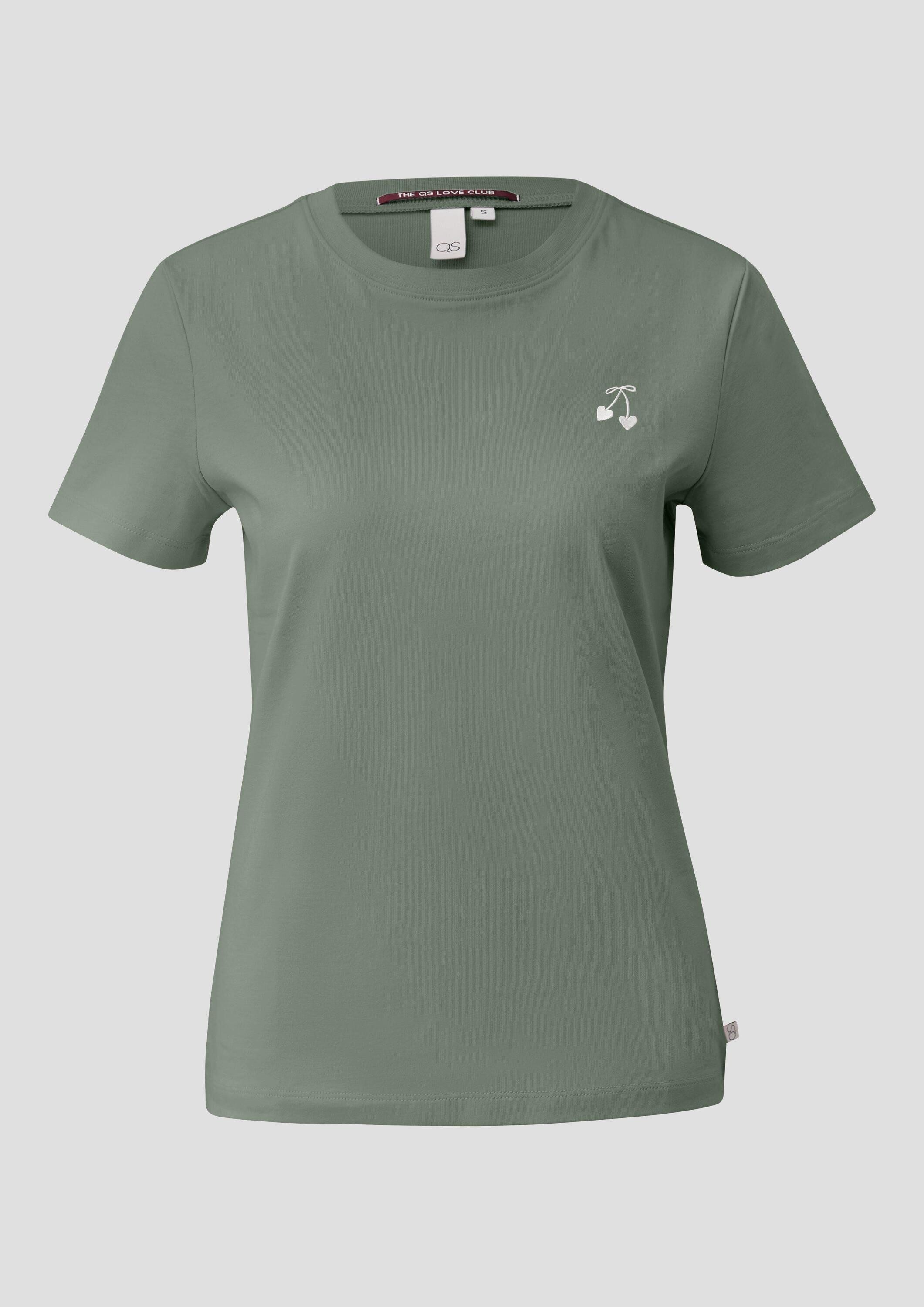 QS Kurzarmshirt T-Shirt Bauwollshirt mit Stickerei