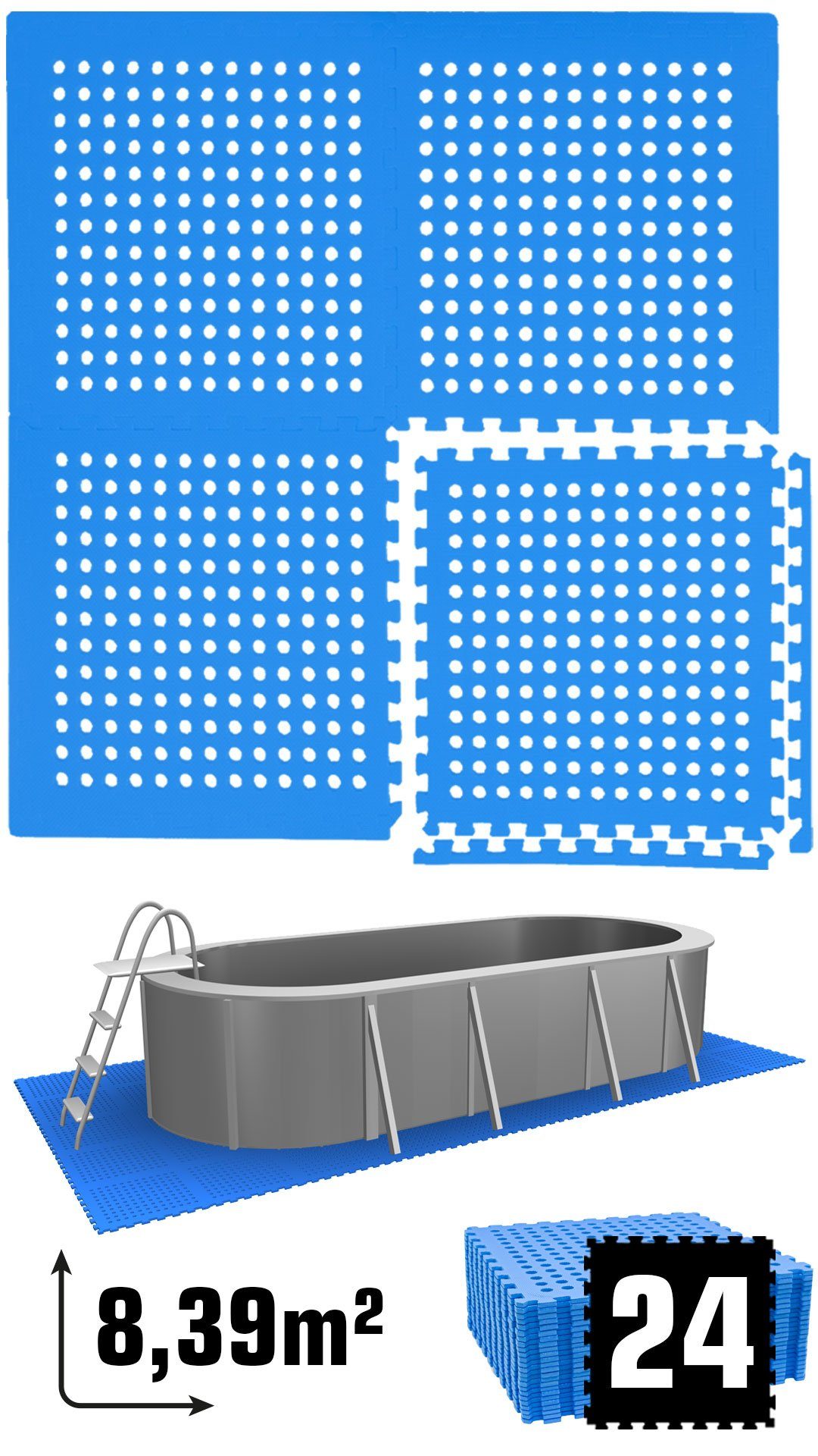 eyepower Bodenmatte 8,4 m² Poolunterlage 24 EVA Matten 62x62 Matte Set, Stecksystem rutschfest Blau | Bodenmatten
