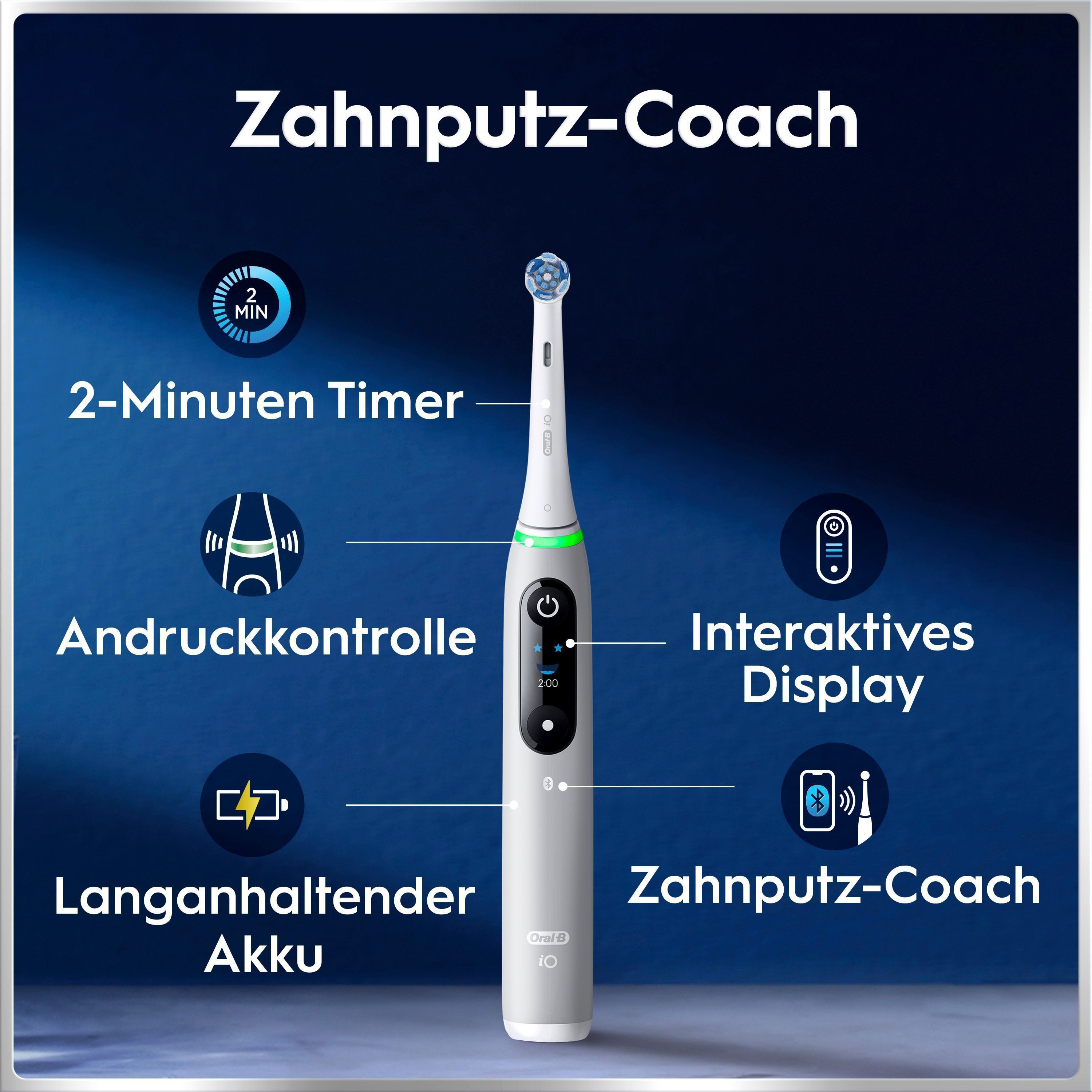 Oral-B Elektrische Zahnbürste iO 6, Aufsteckbürsten: 2 St., mit Magnet-Technologie, Display, 5 Putzmodi, Reiseetui – Bild 4 von 5