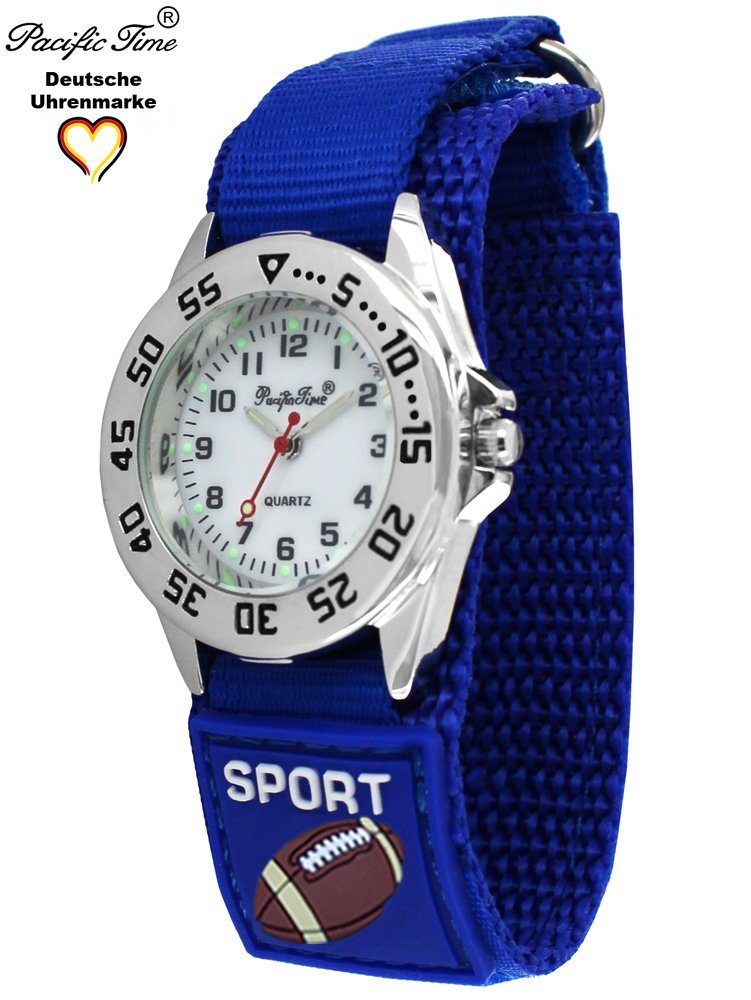 Pacific Time Quarzuhr Kinder Armbanduhr Football Stoffarmband Klettverschluß, Gratis Versand