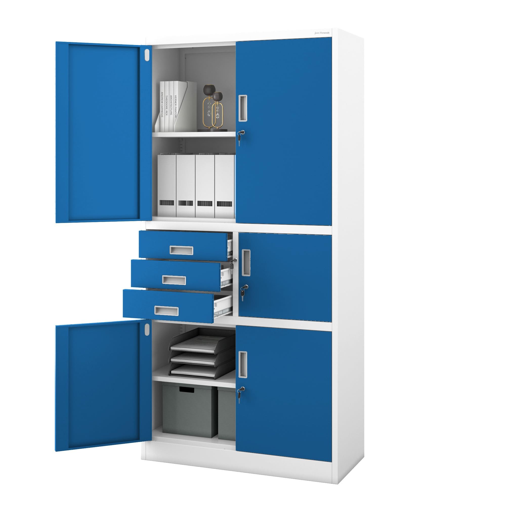 Jan Nowak Aktenschrank Metall Büroschrank mit Tresor 90 cm FILIP II Schubladen Stahl (Safe Aktenschrank Büro Kanzlei Praxis Schloss 2 Schlüssel, Stahl 0,6 mm 185 x 90 x 45 cm Wandmontage robust langlebig) Tresor abschließbar pulverbeschichtet 10 Farben