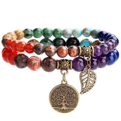 Alster Herz Armband Set Damen Chakra Armband, Yoga Armband, Lebensbaumanhänger, bunt, J0452 (2-teilig), ideal als Geschenk für Frauen