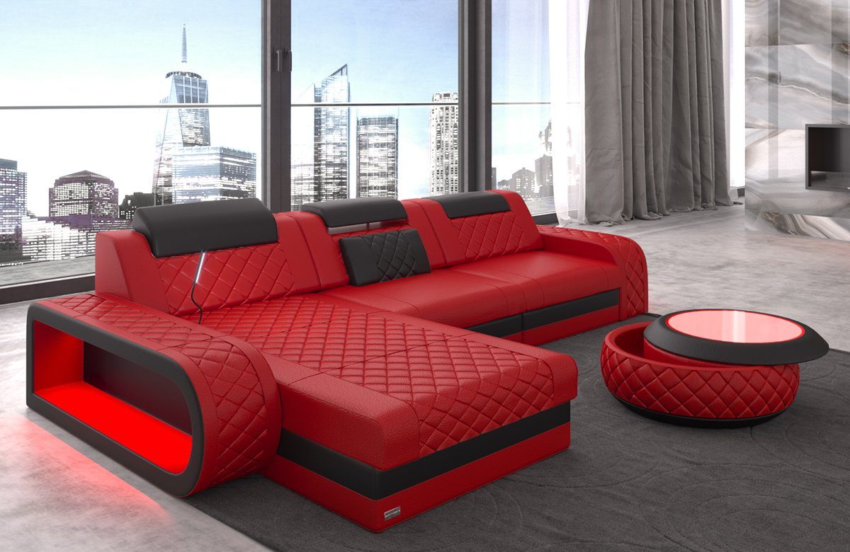 Sofa Dreams Ecksofa »Berlin - L Form Ledersofa«, Couch, mit LED, wahlweise  mit Bettfunktion als Schlafsofa, Designersofa