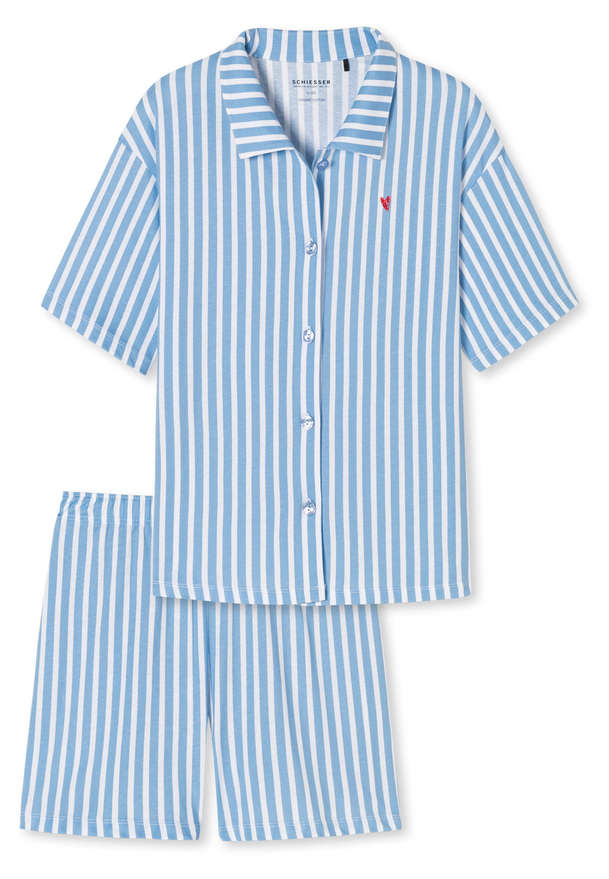 Pyjama 2 Schlafanzug - tlg) Aquatic Flow (Set, Baumwolle Schiesser - air