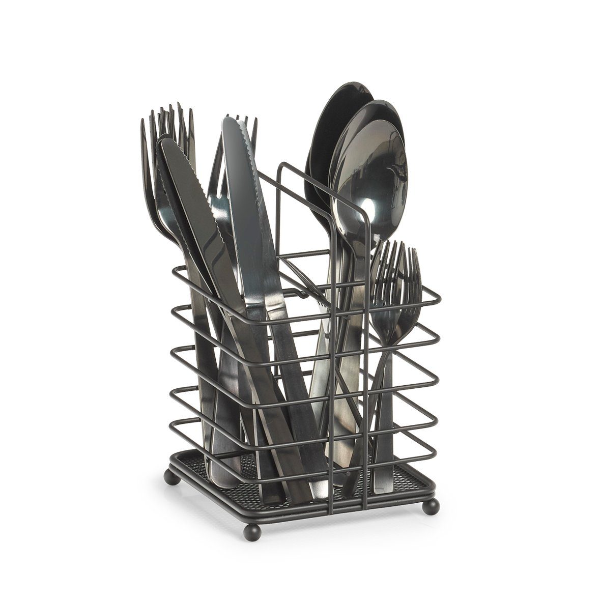 Zeller Present Halter Utensilienhalter, Metall, schwarz, 11,5 x 11,5 x 17,6 cm