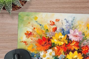 MuchoWow Gaming Mauspad Blumen - Bunt - Ölfarbe - Blumentopf (1-St), Mousepad mit Rutschfester Unterseite, Gaming, 40x40 cm, XXL, Großes