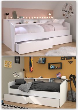 Parisot Multimediabett Sleep weiß inkl. 2 Bettkästen + 3 Fächer mit drehbaren Rückwänden