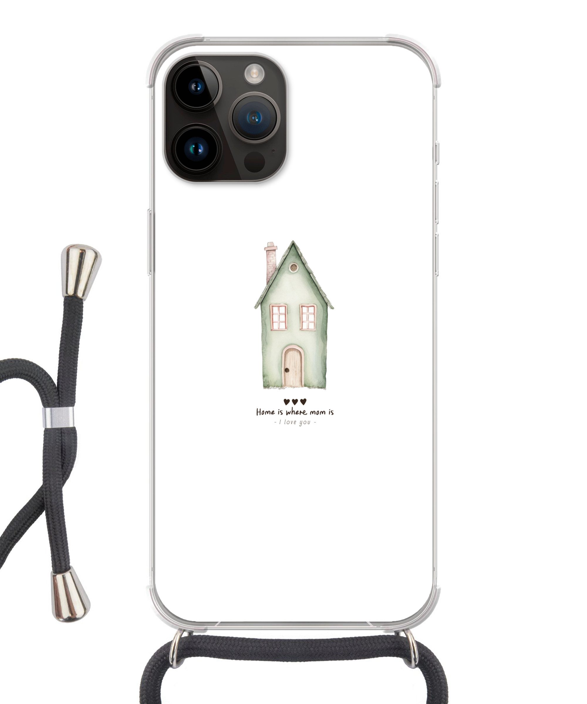 MuchoWow Handyhülle für Apple iPhone 14 Pro Max Landhaus - Grün - Text - Liebevoll, Tragbare Handyhüllen mit Kette zum umhängen, Handykette Handyband