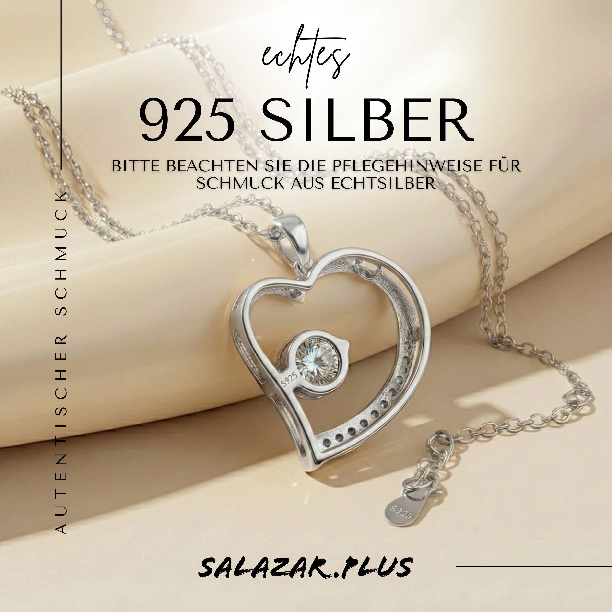 salazar.plus Kette mit Anhänger Elegante 925 Silber vergoldete Luxus Damenkette mit Herzanhänger, Luxuriöse 925er Herzkette vergoldet – romantisches Geschenk