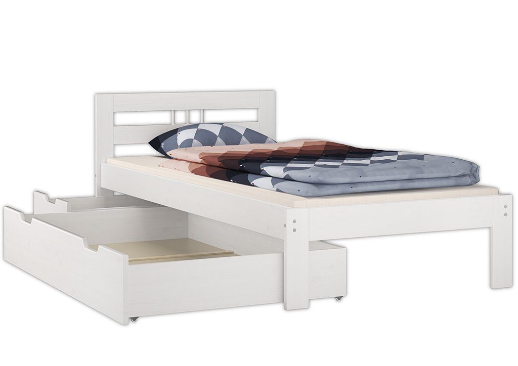 Jugendbett Futonbett ERST-HOLZ Bett ohne Kiefer Zubehör, Kieferwaschweiß Einzelbett 90x200 weiß