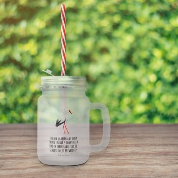 Mr. & Mrs. Panda Cocktailglas Storch - Transparent - Geschenk, Schwangerschaft, Mason Jar, Baby, Ba, Premium Glas, Inkl. Mehrwegstrohhalm