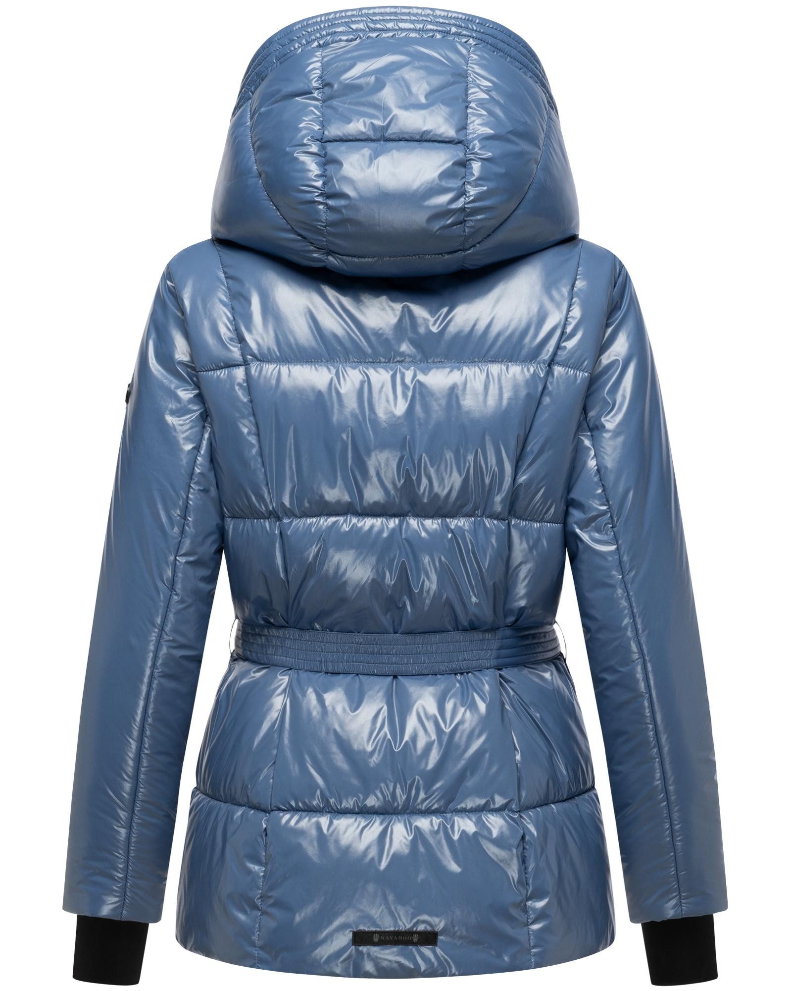 Navahoo Steppjacke Eisglanz 14 Glänzende Damen Winterjacke mit Taillengürtel