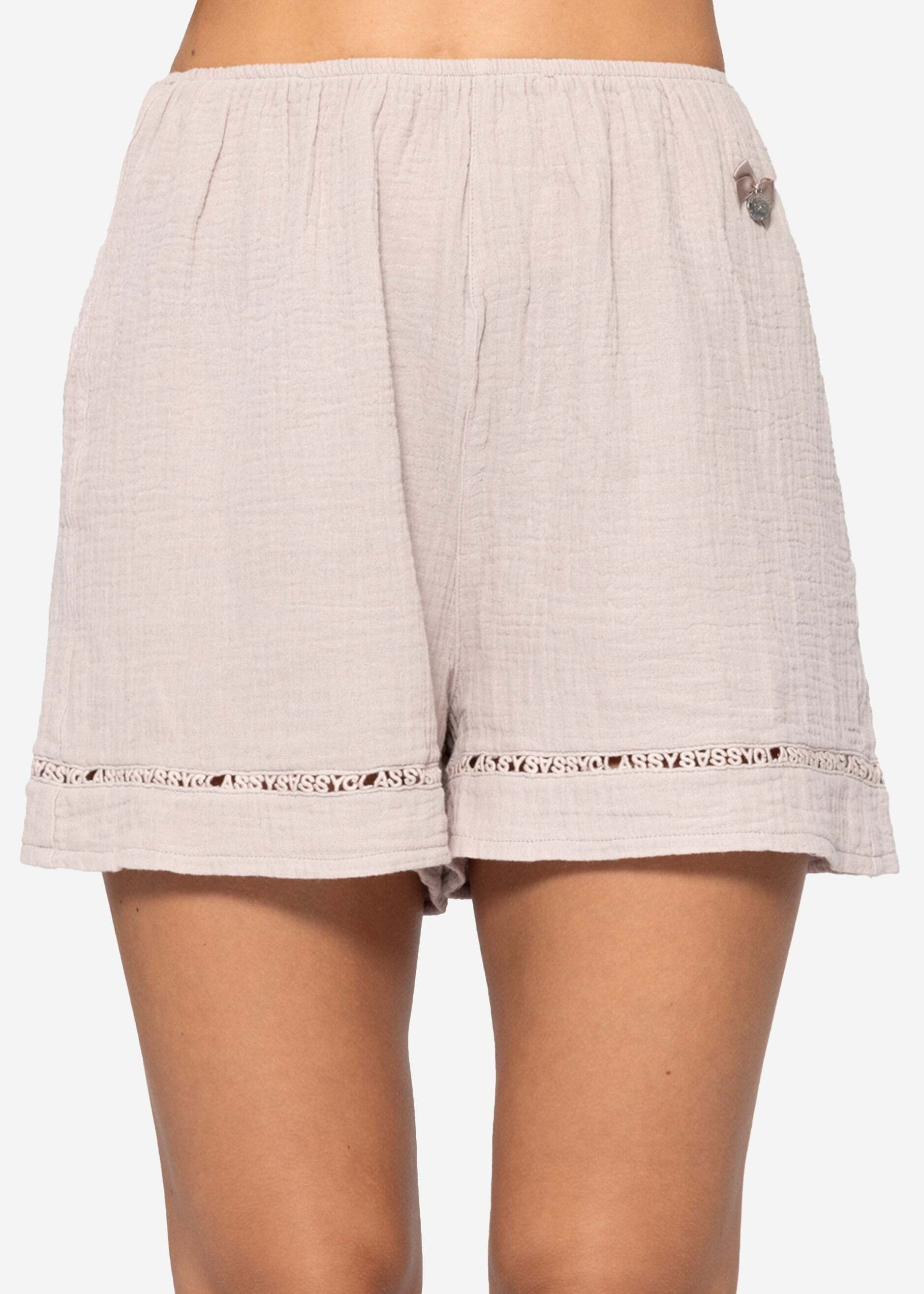 SASSYCLASSY Pyjamashorts Musselin Pyjamashorts mit Spitzenborte für Damen S günstig online kaufen